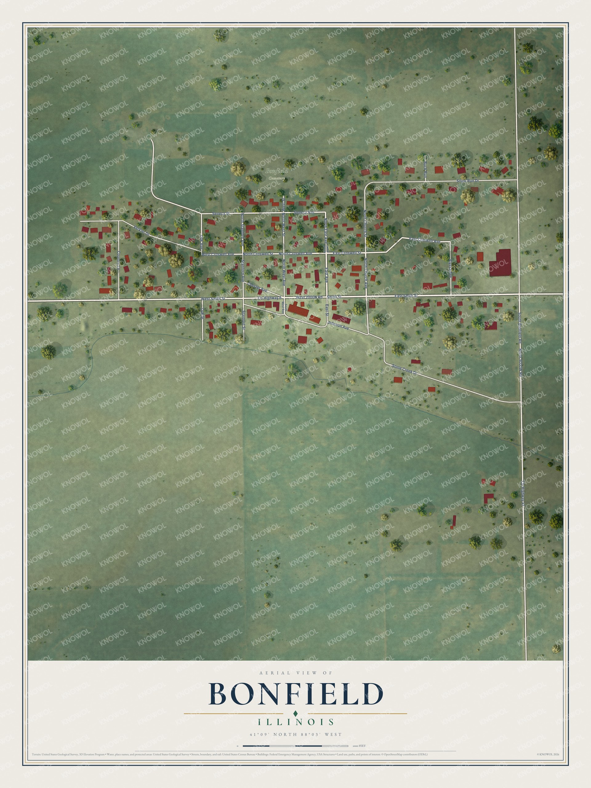 Watermarked full-map preview of Bonfield, Illinois