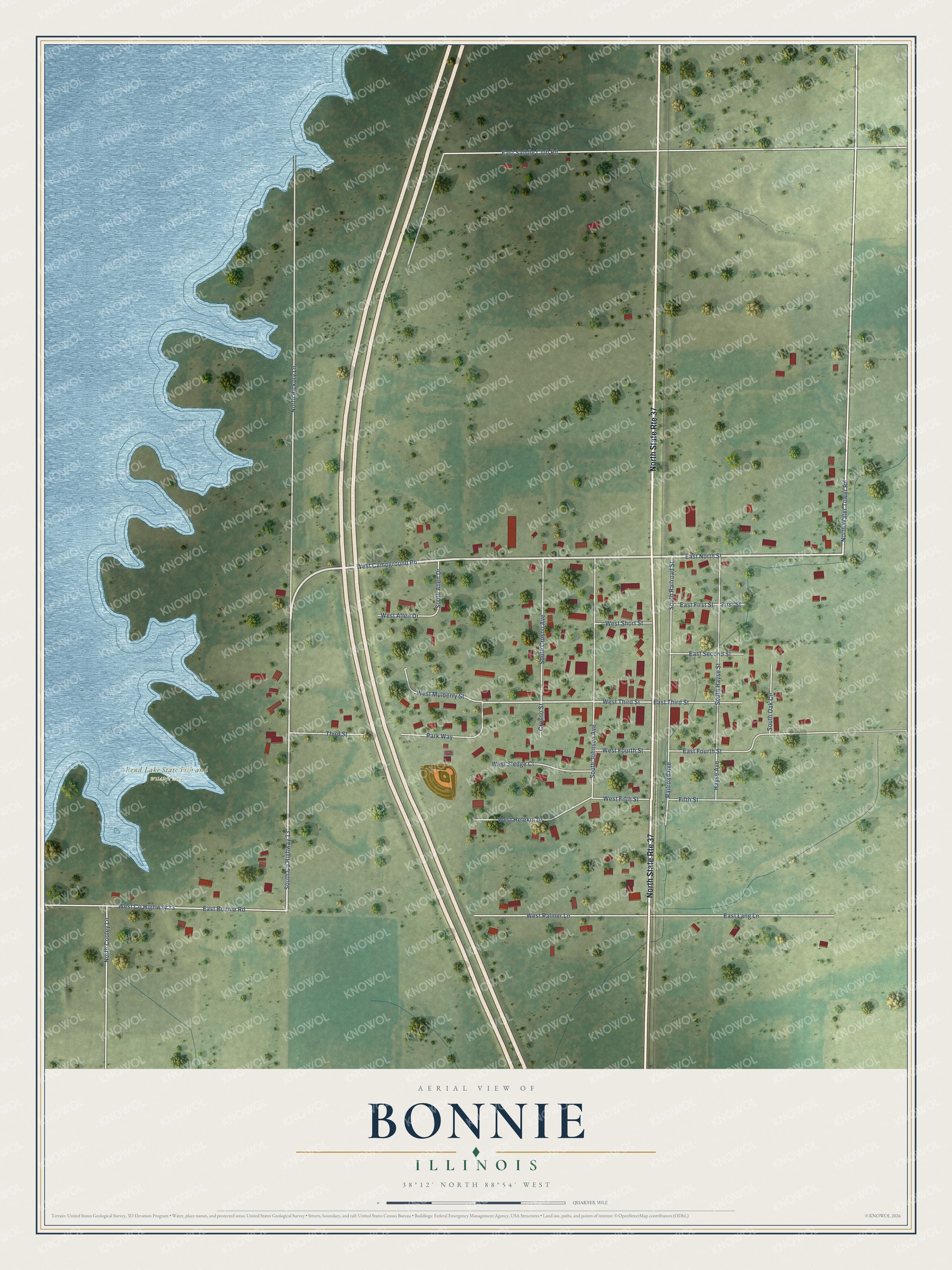 Watermarked full-map preview of Bonnie, Illinois