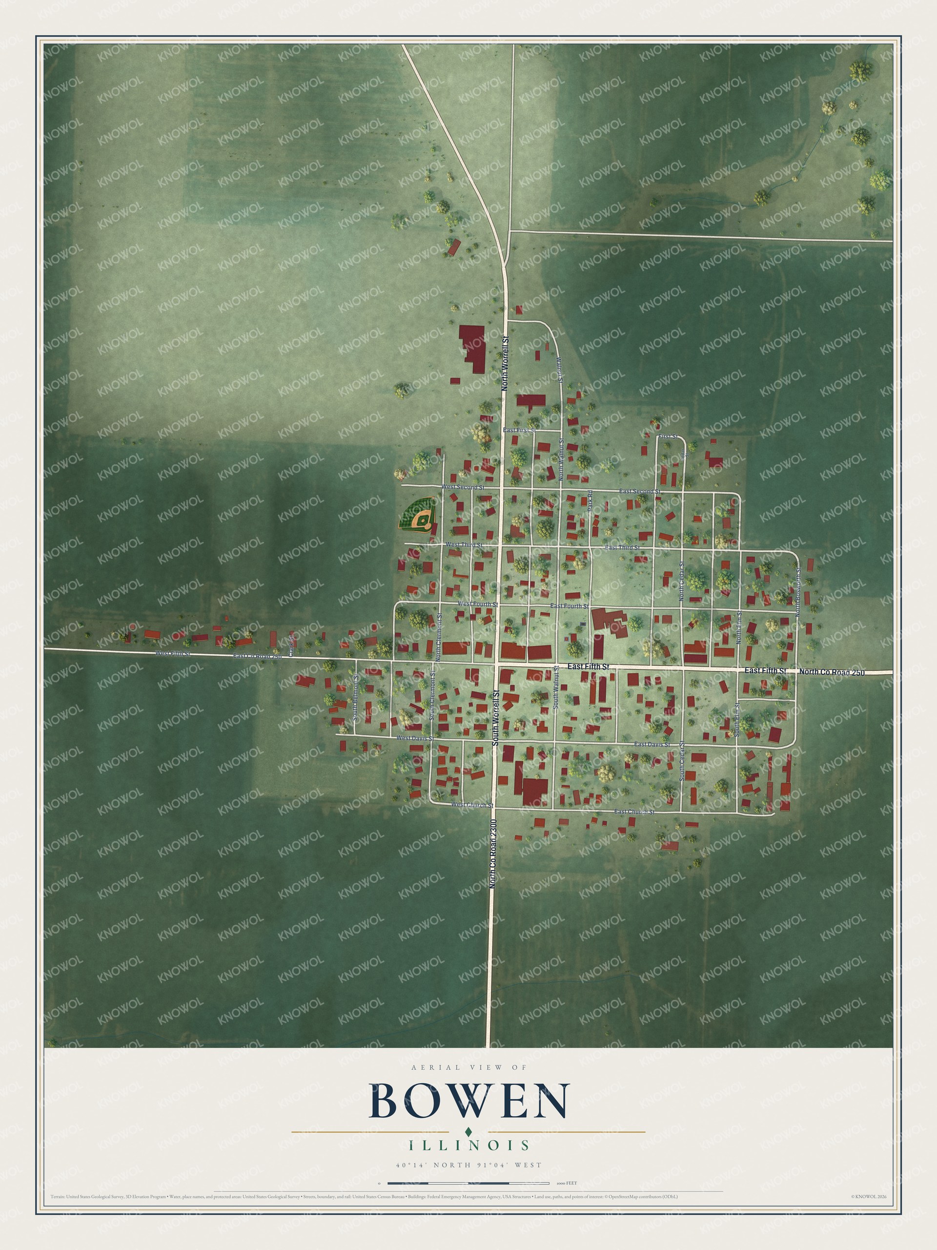 Watermarked full-map preview of Bowen, Illinois