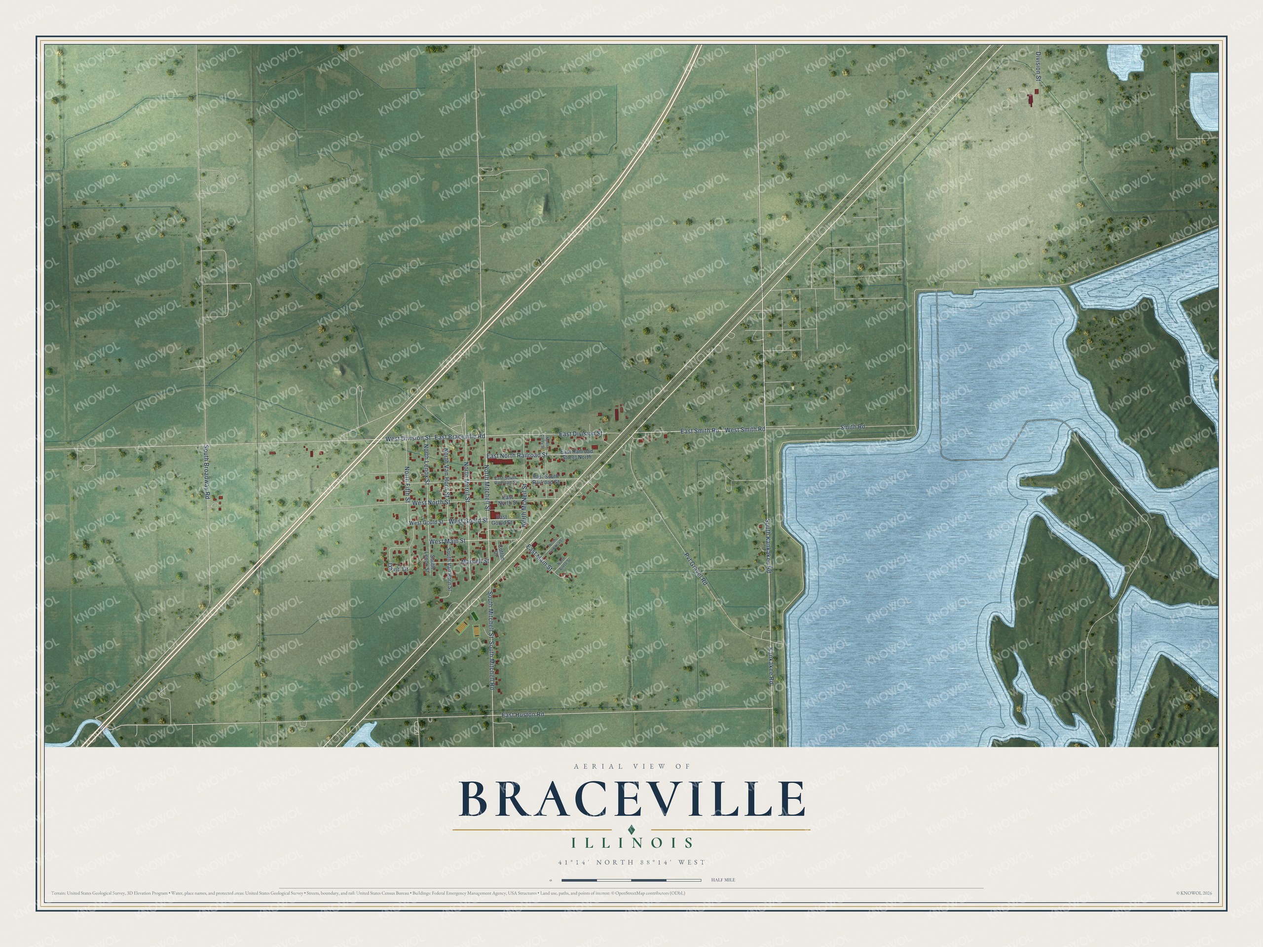 Watermarked full-map preview of Braceville, Illinois