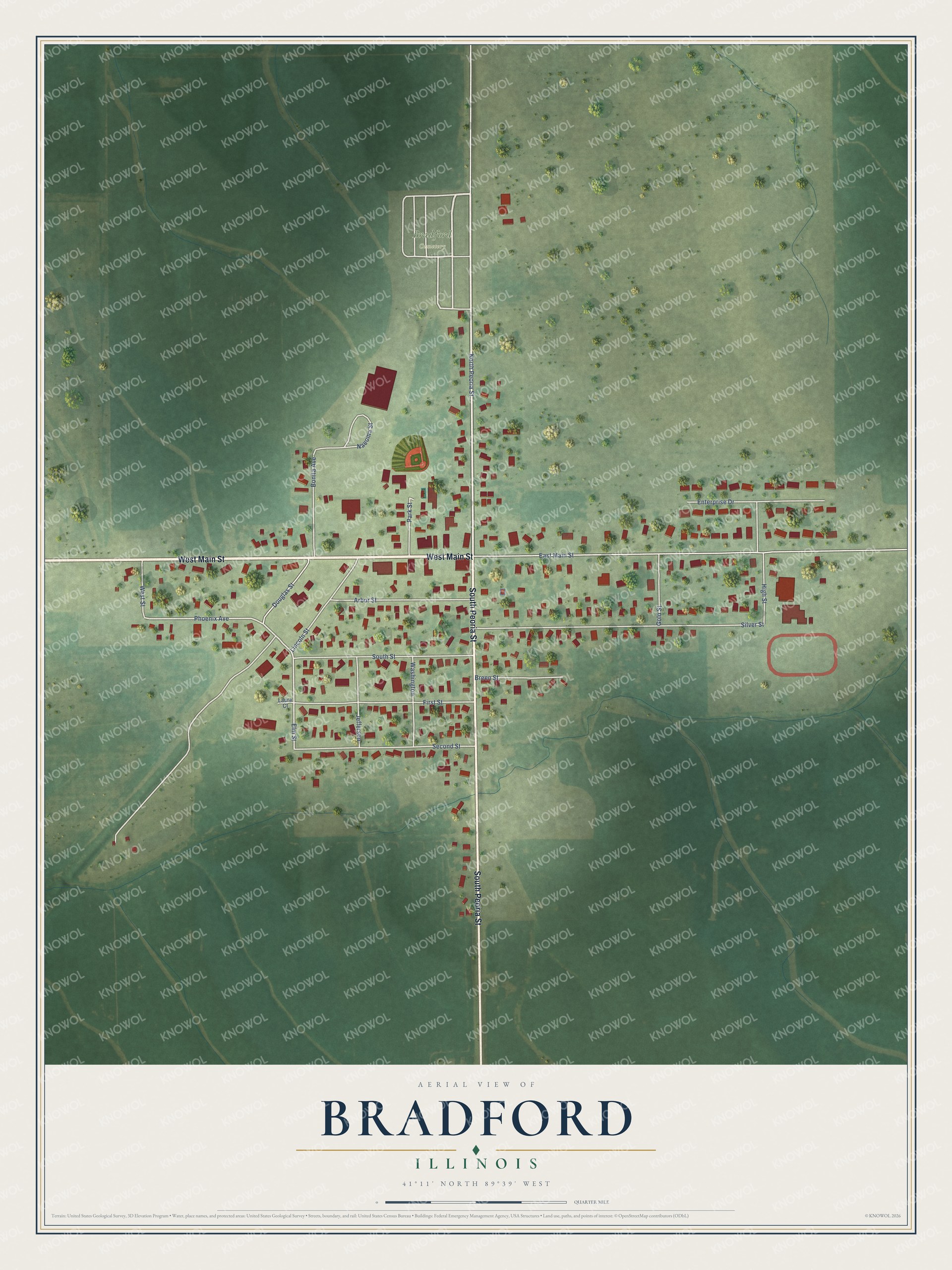 Watermarked full-map preview of Bradford, Illinois