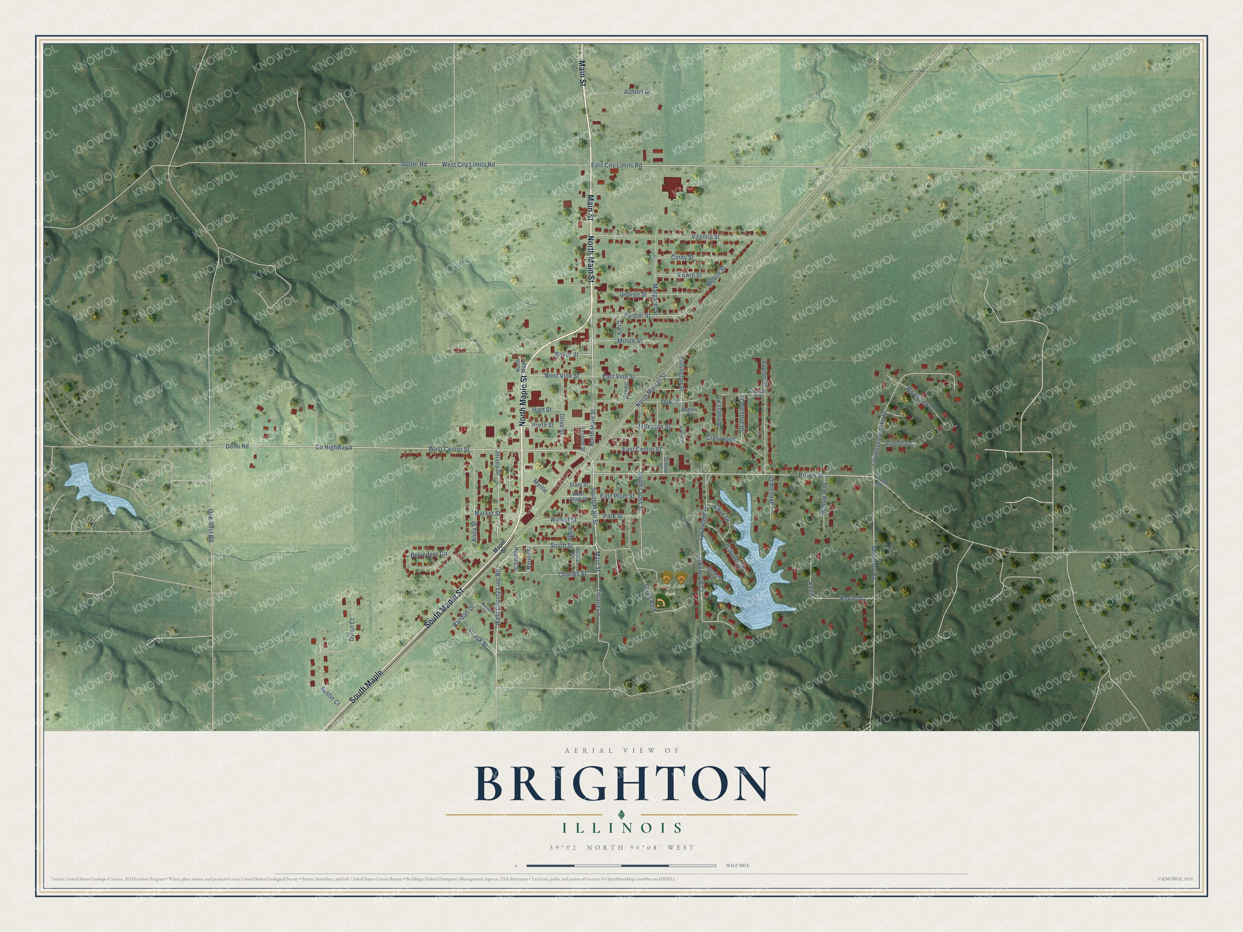 Watermarked full-map preview of Brighton, Illinois
