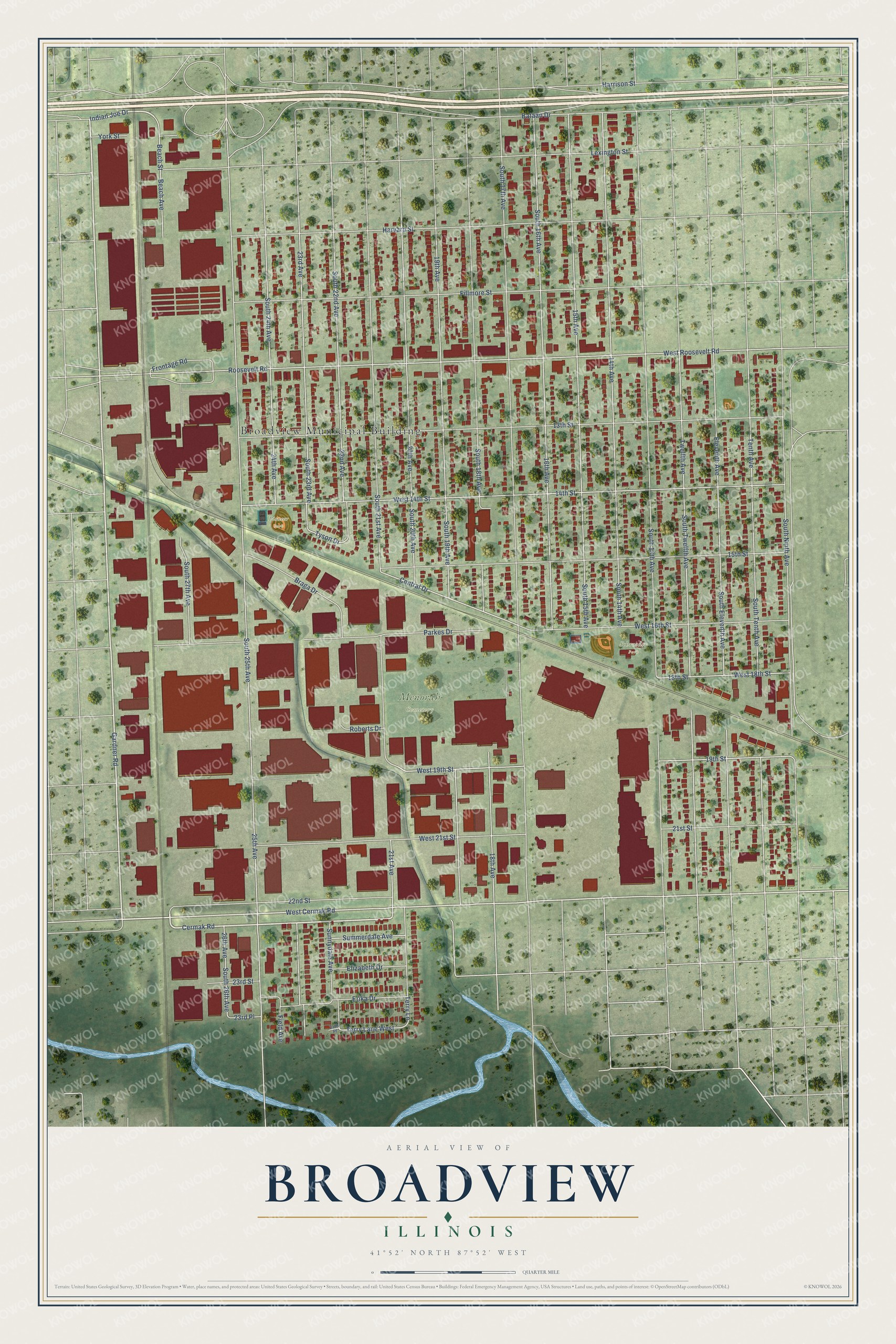 Watermarked full-map preview of Broadview, Illinois