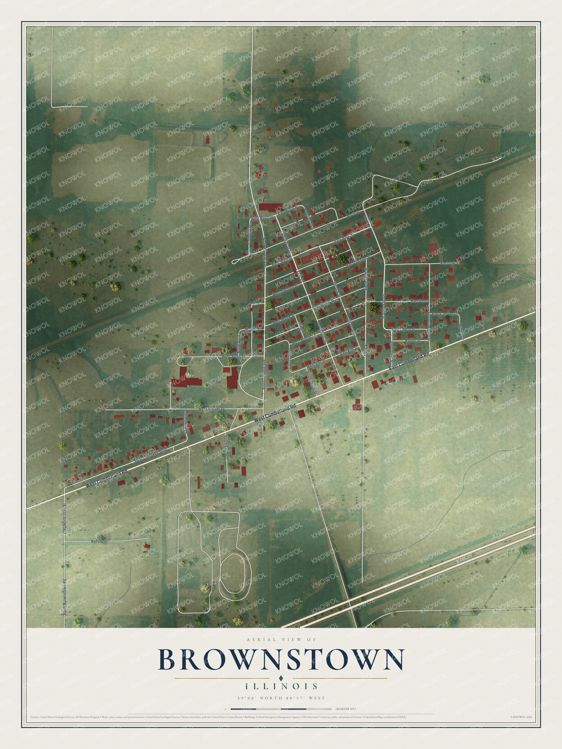 Watermarked full-map preview of Brownstown, Illinois