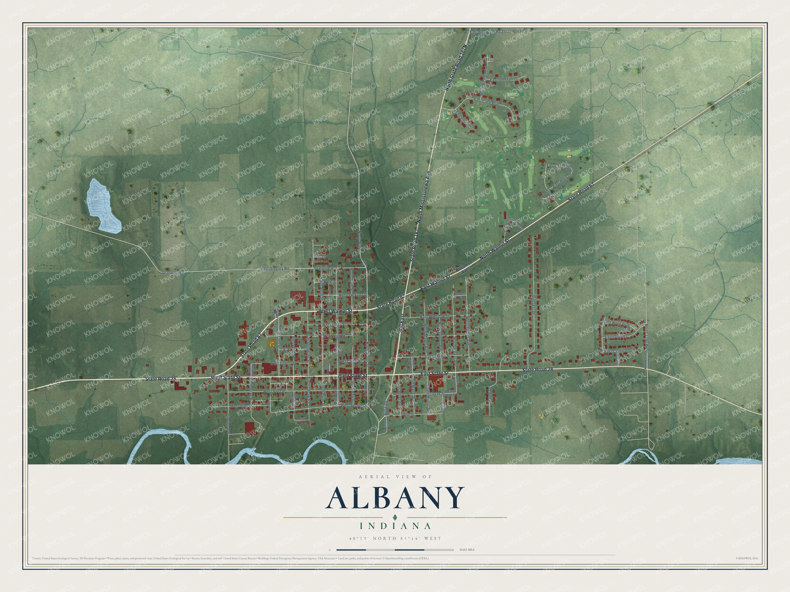 Watermarked full-map preview of Albany, Indiana