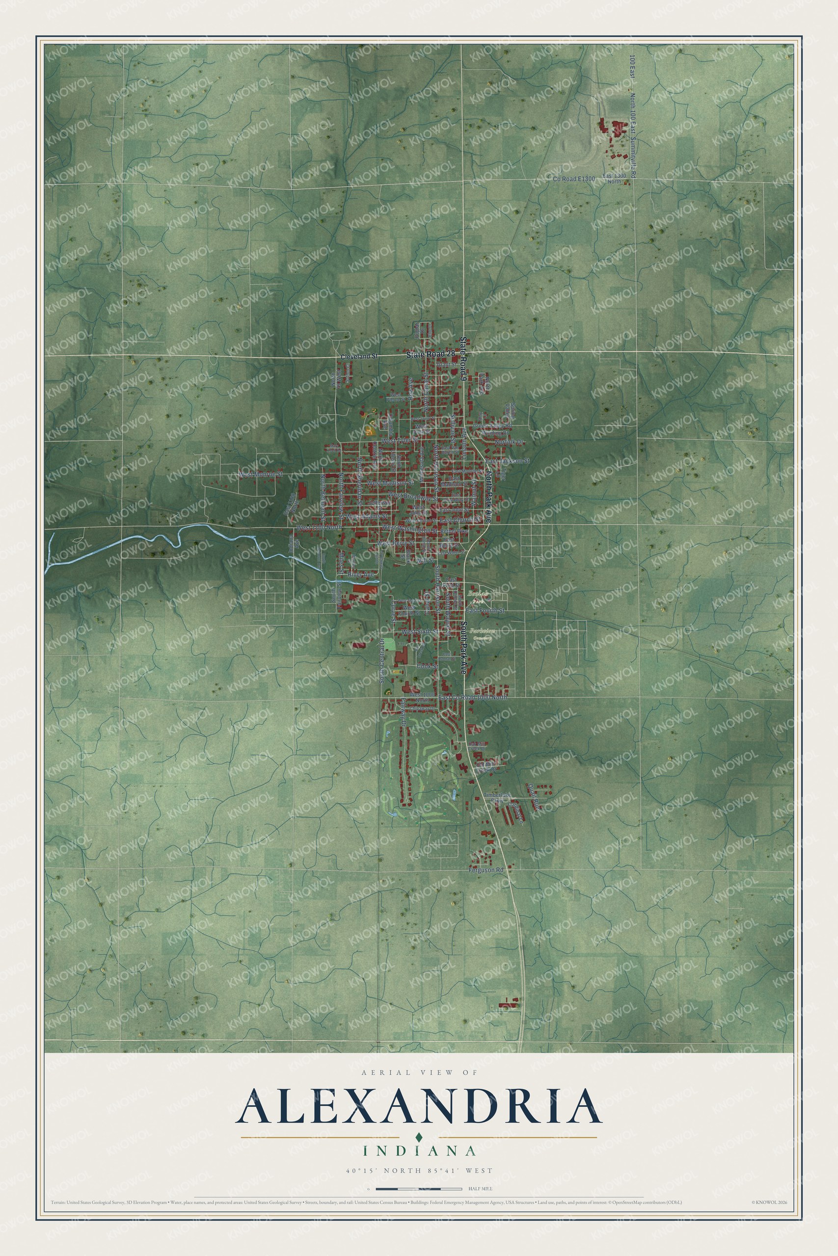 Watermarked full-map preview of Alexandria, Indiana