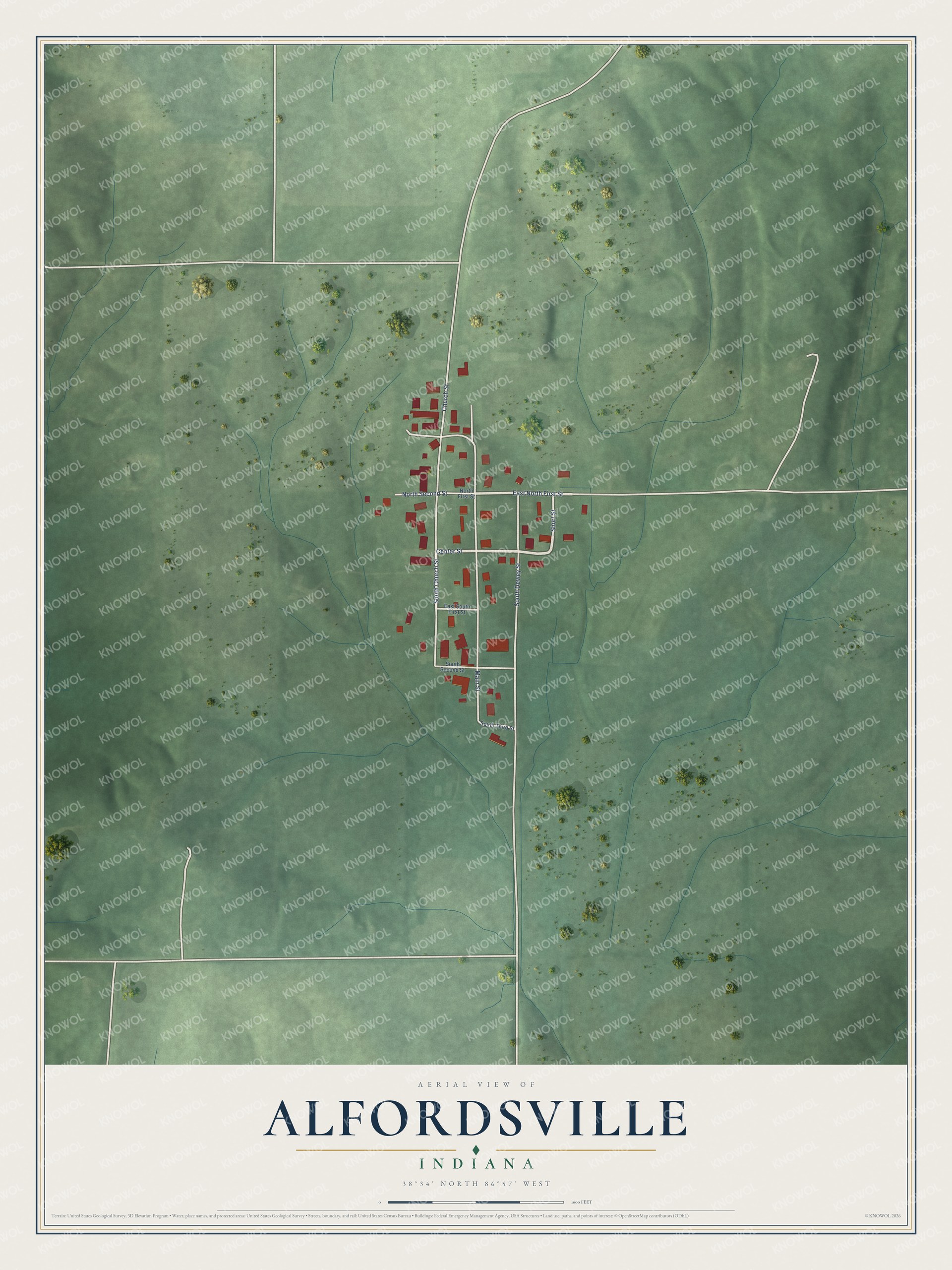 Watermarked full-map preview of Alfordsville, Indiana