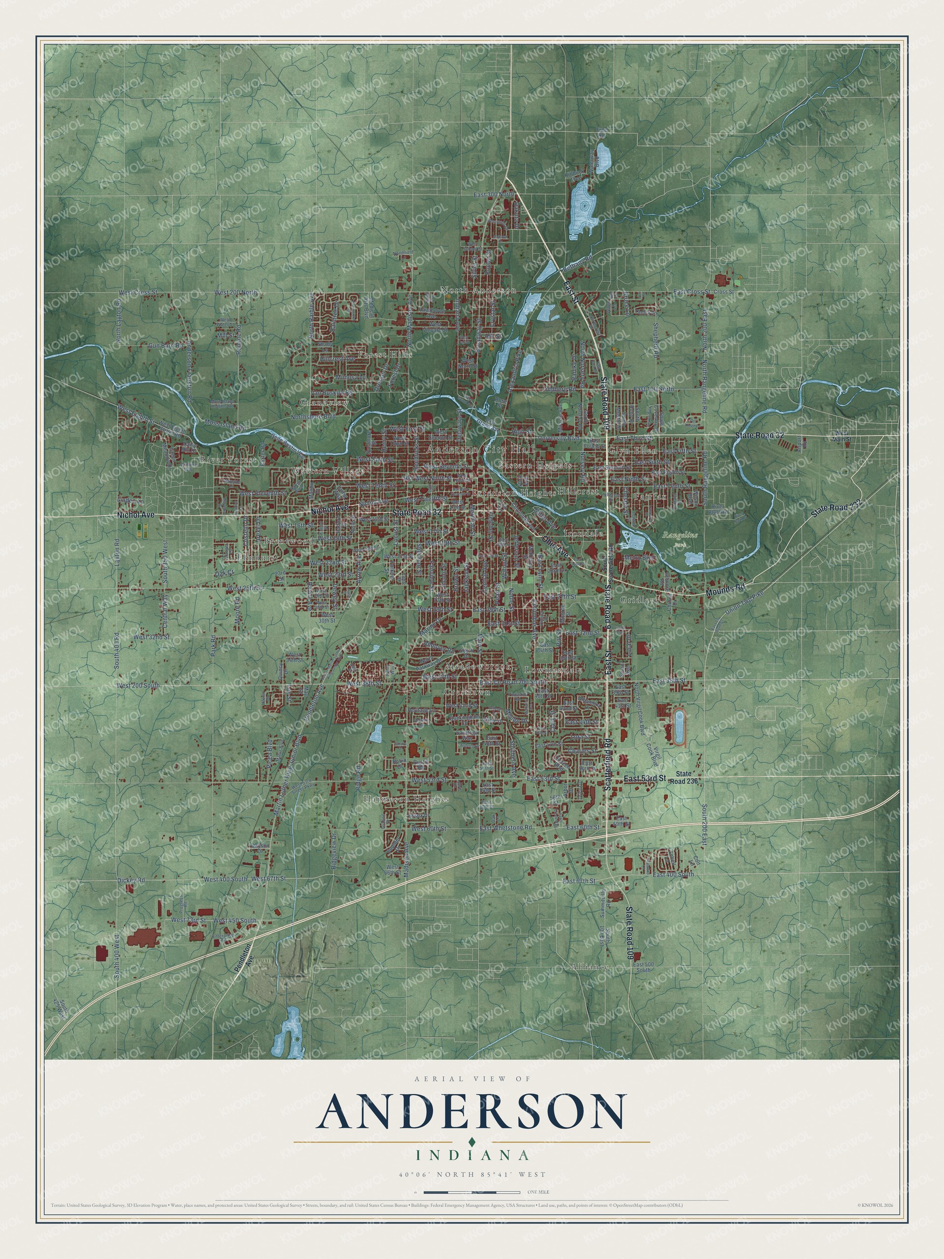 Watermarked full-map preview of Anderson, Indiana