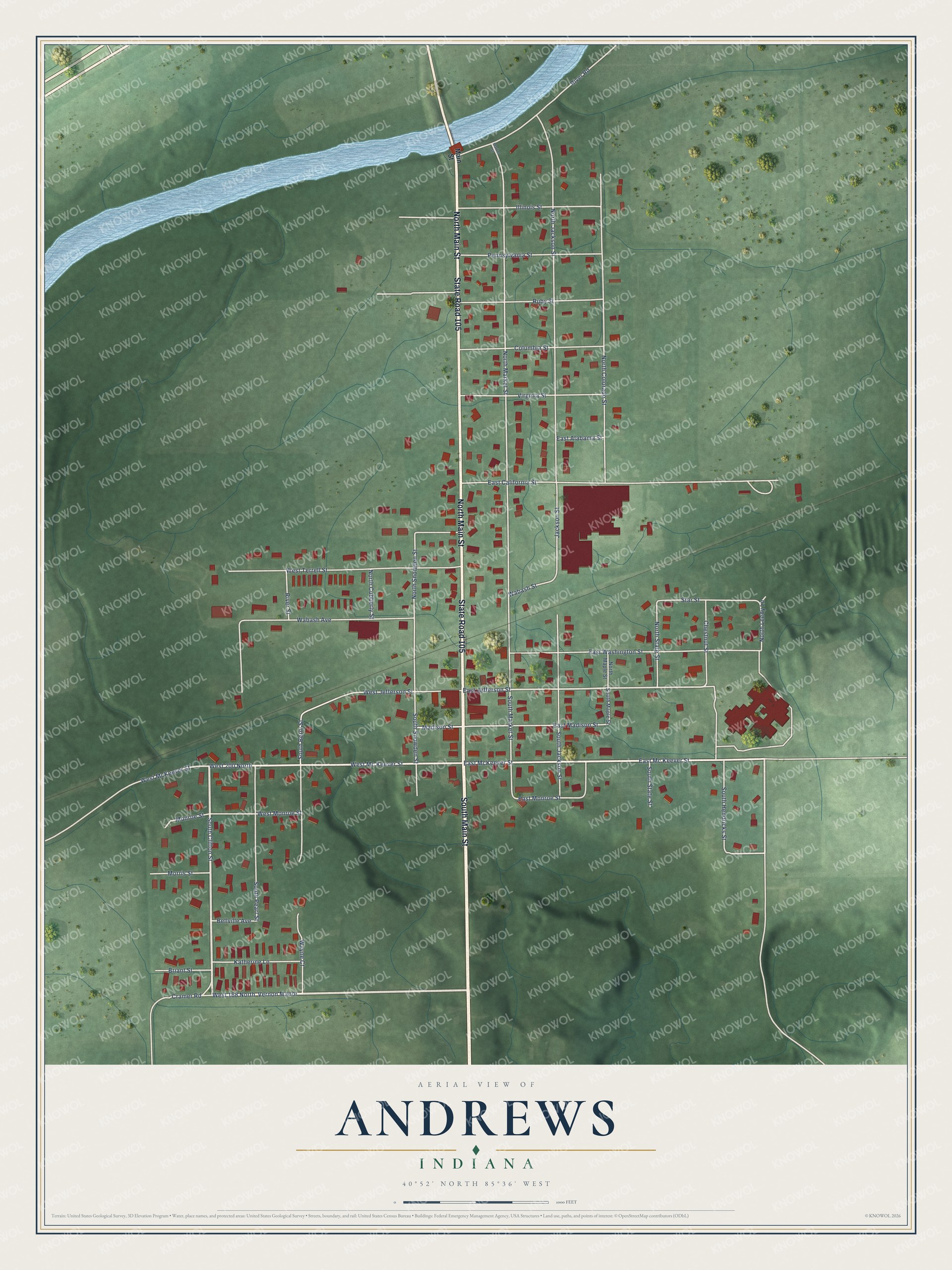 Watermarked full-map preview of Andrews, Indiana