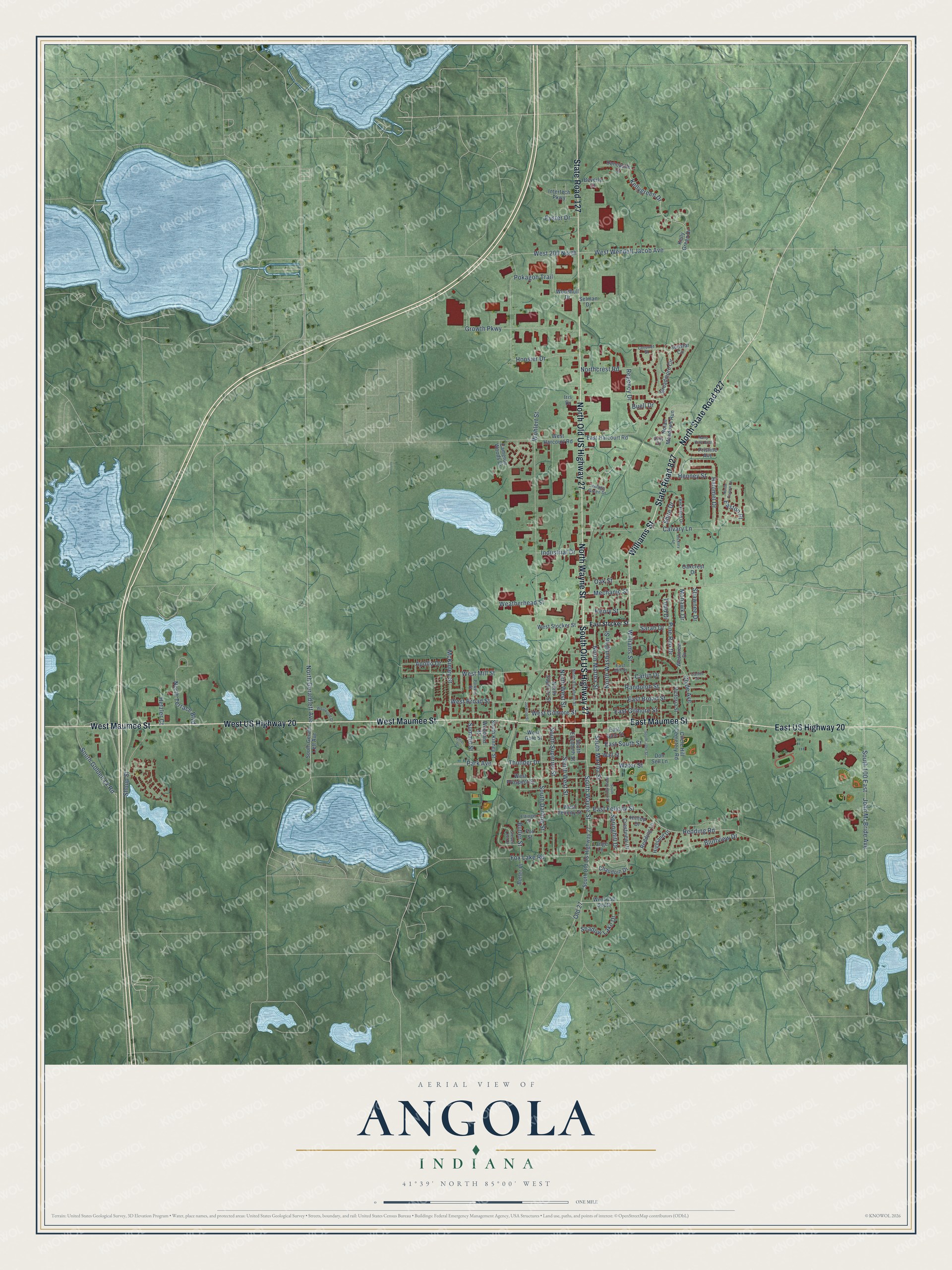 Watermarked full-map preview of Angola, Indiana