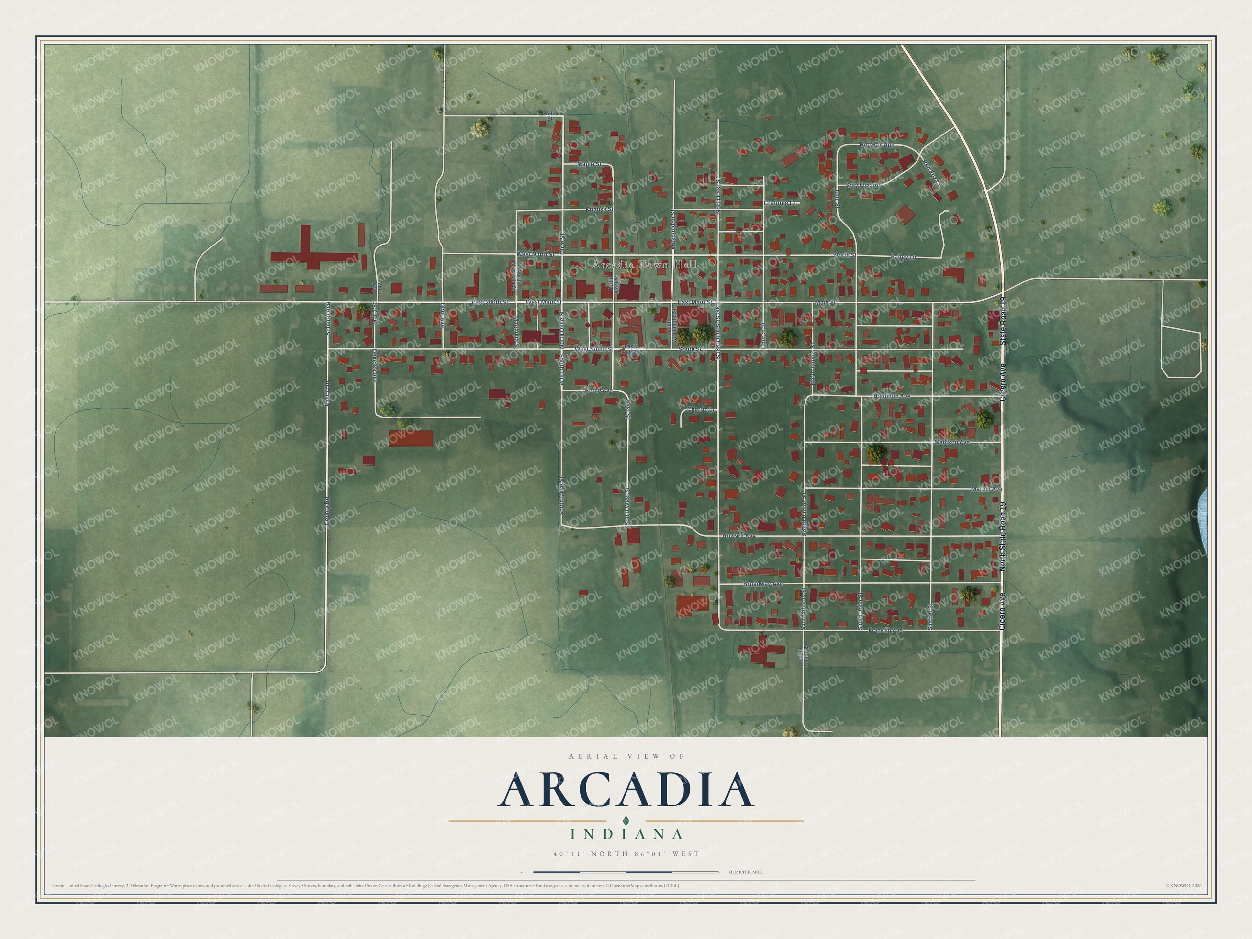Watermarked full-map preview of Arcadia, Indiana