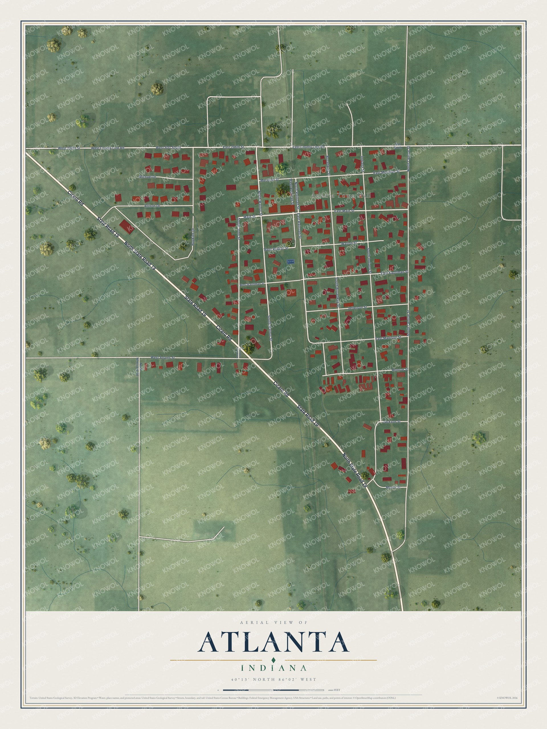 Watermarked full-map preview of Atlanta, Indiana