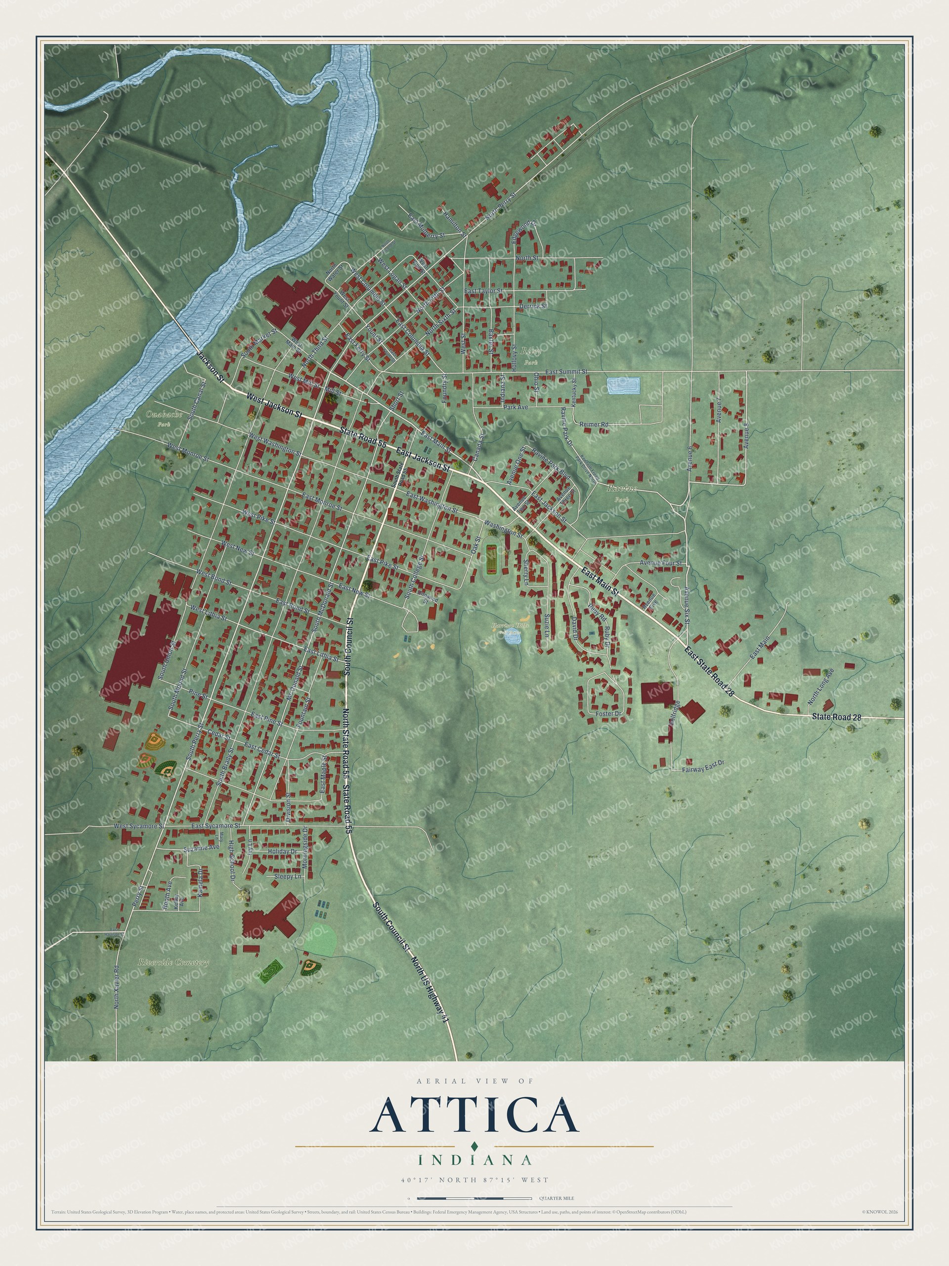 Watermarked full-map preview of Attica, Indiana