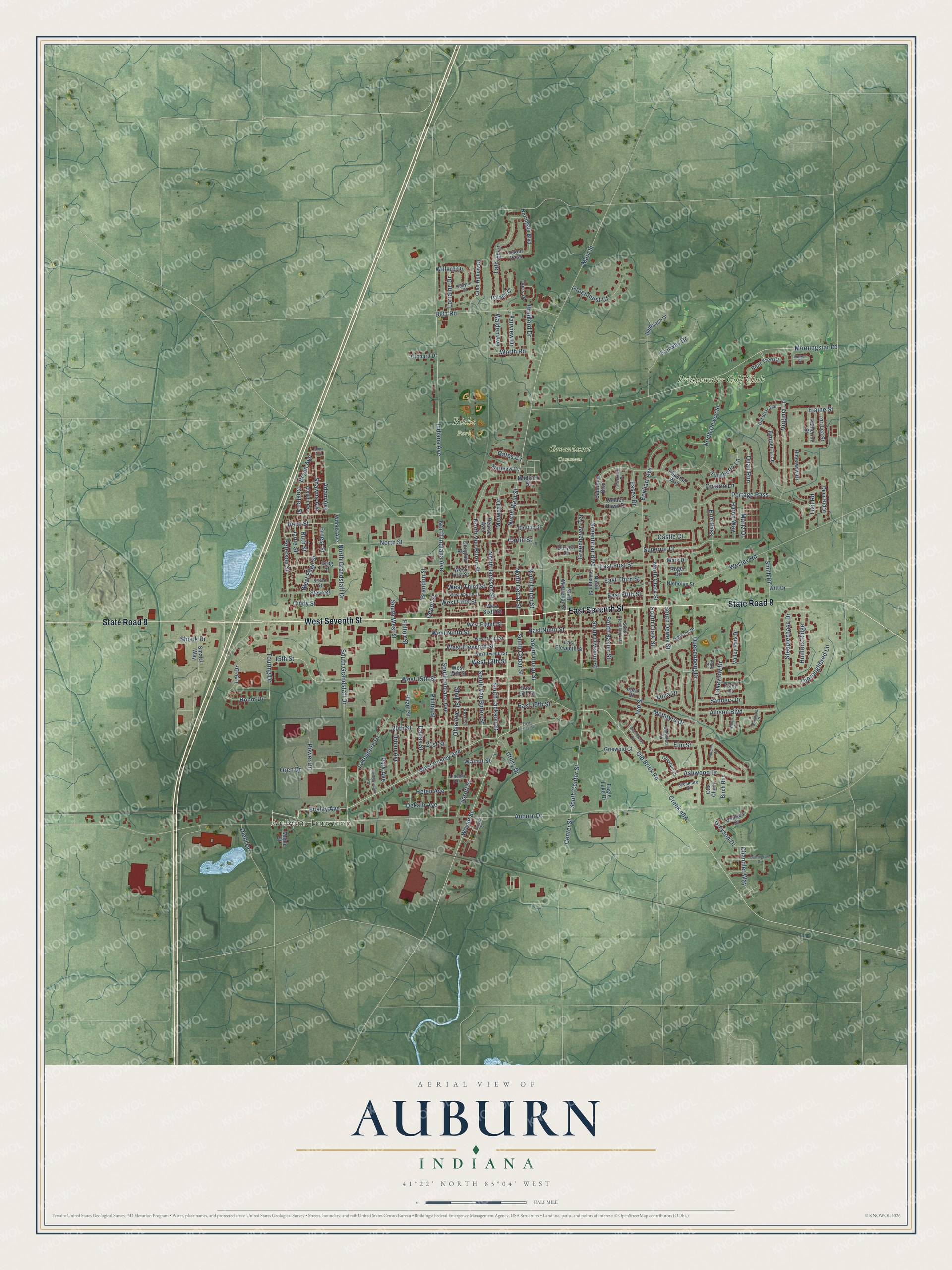 Watermarked full-map preview of Auburn, Indiana