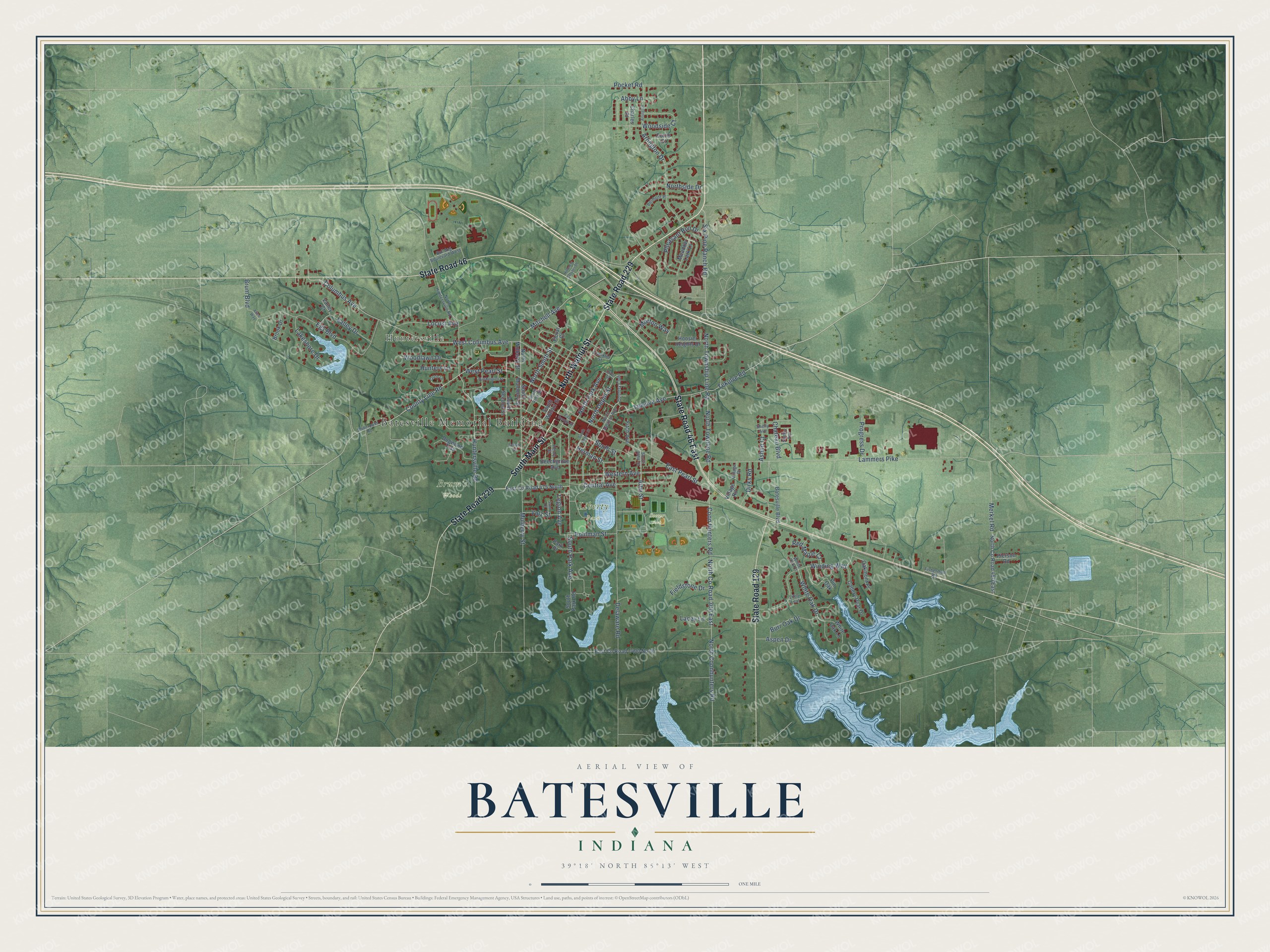Watermarked full-map preview of Batesville, Indiana