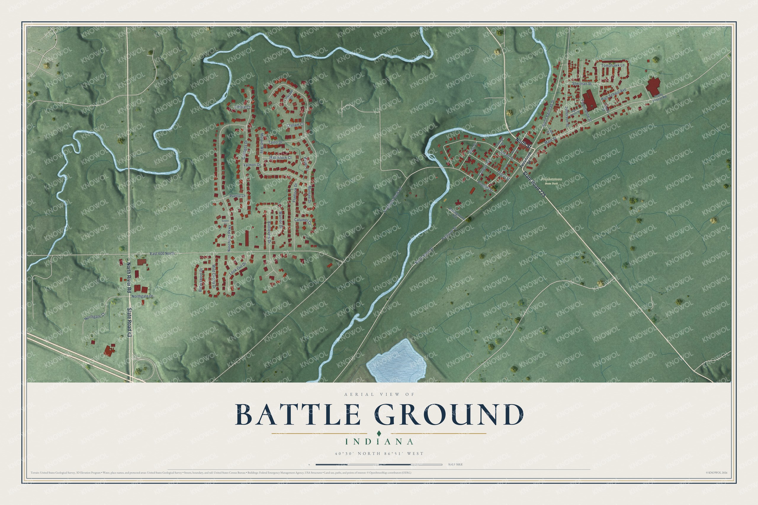 Watermarked full-map preview of Battle Ground, Indiana