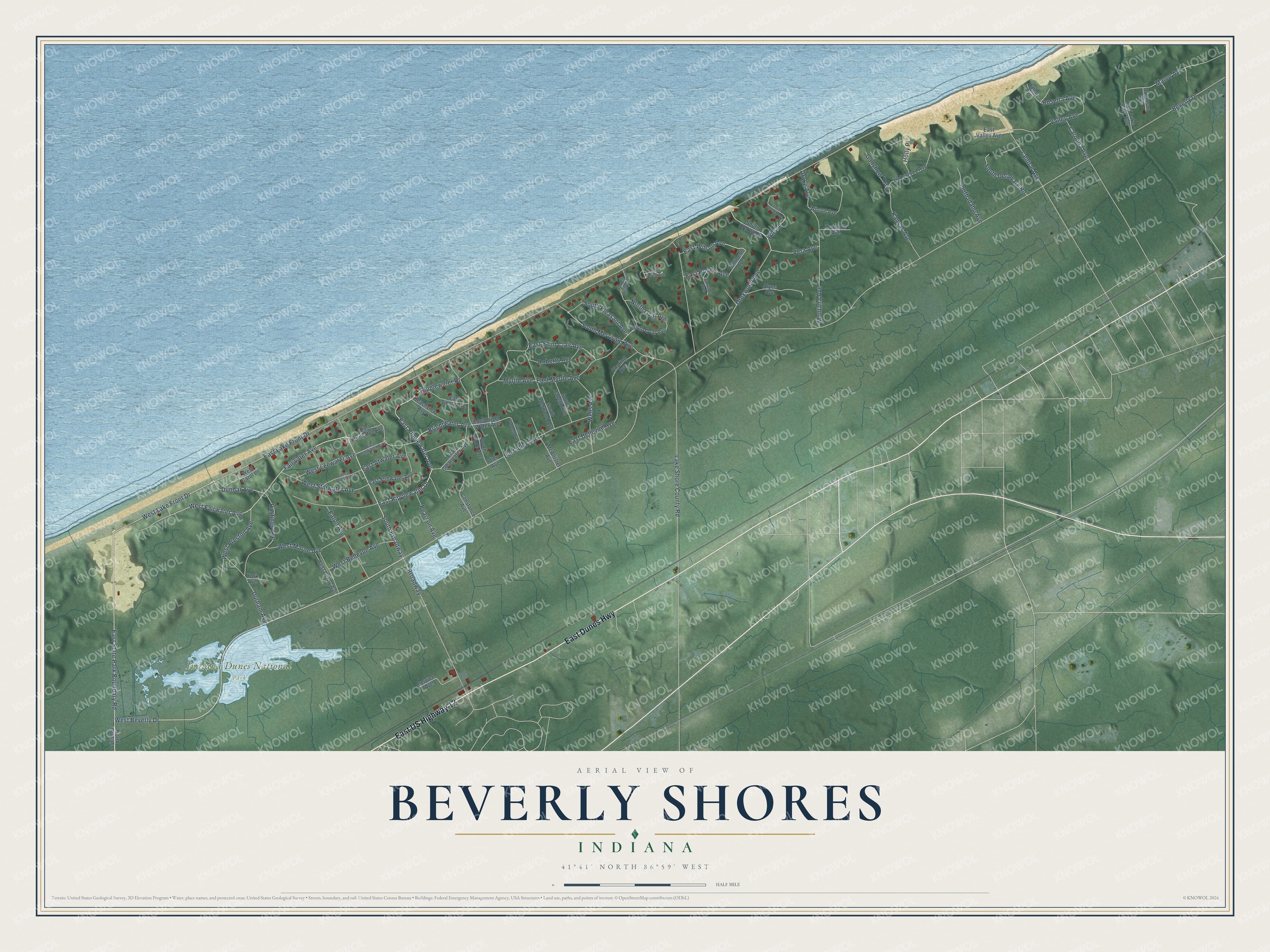 Watermarked full-map preview of Beverly Shores, Indiana