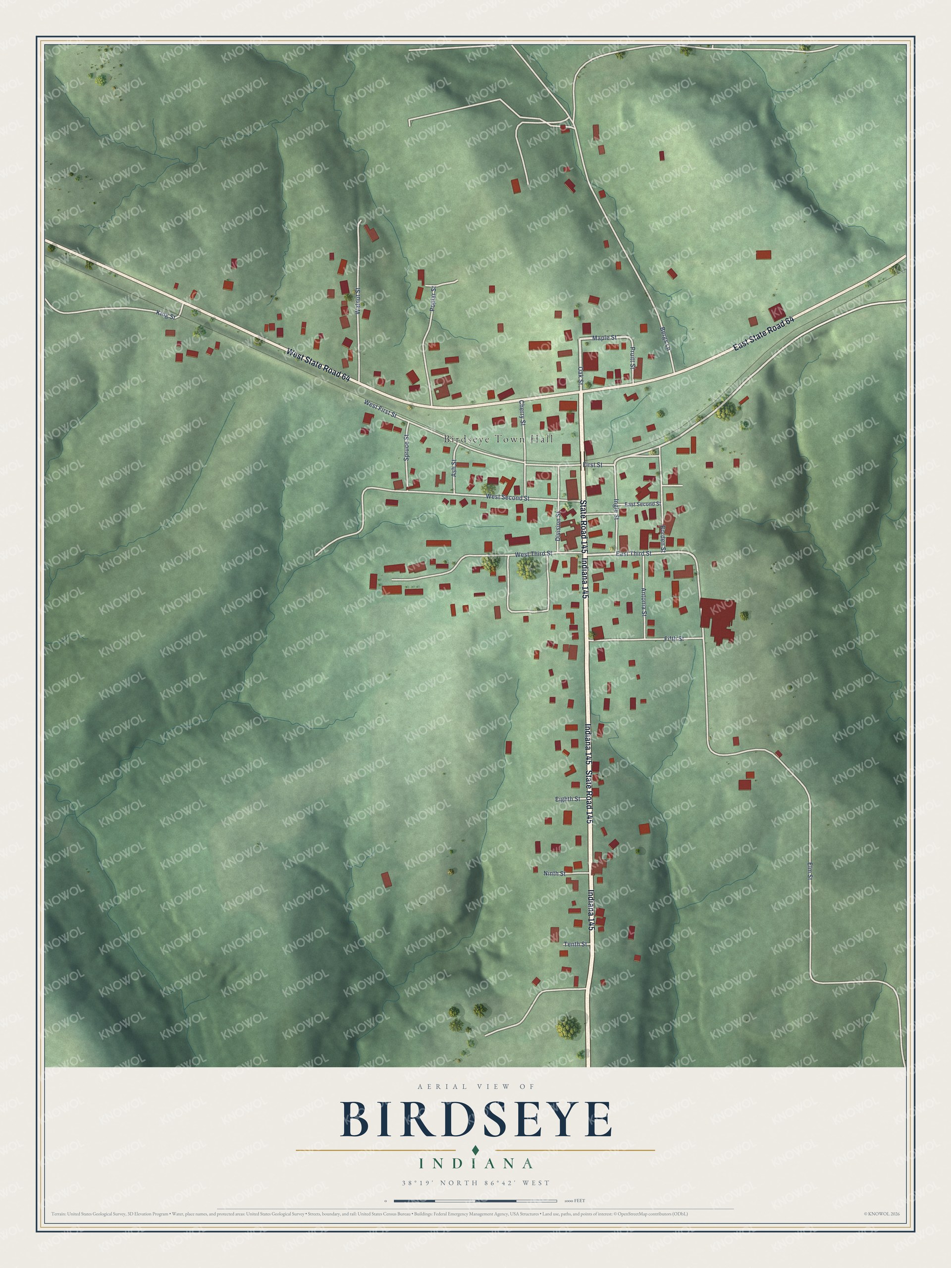 Watermarked full-map preview of Birdseye, Indiana