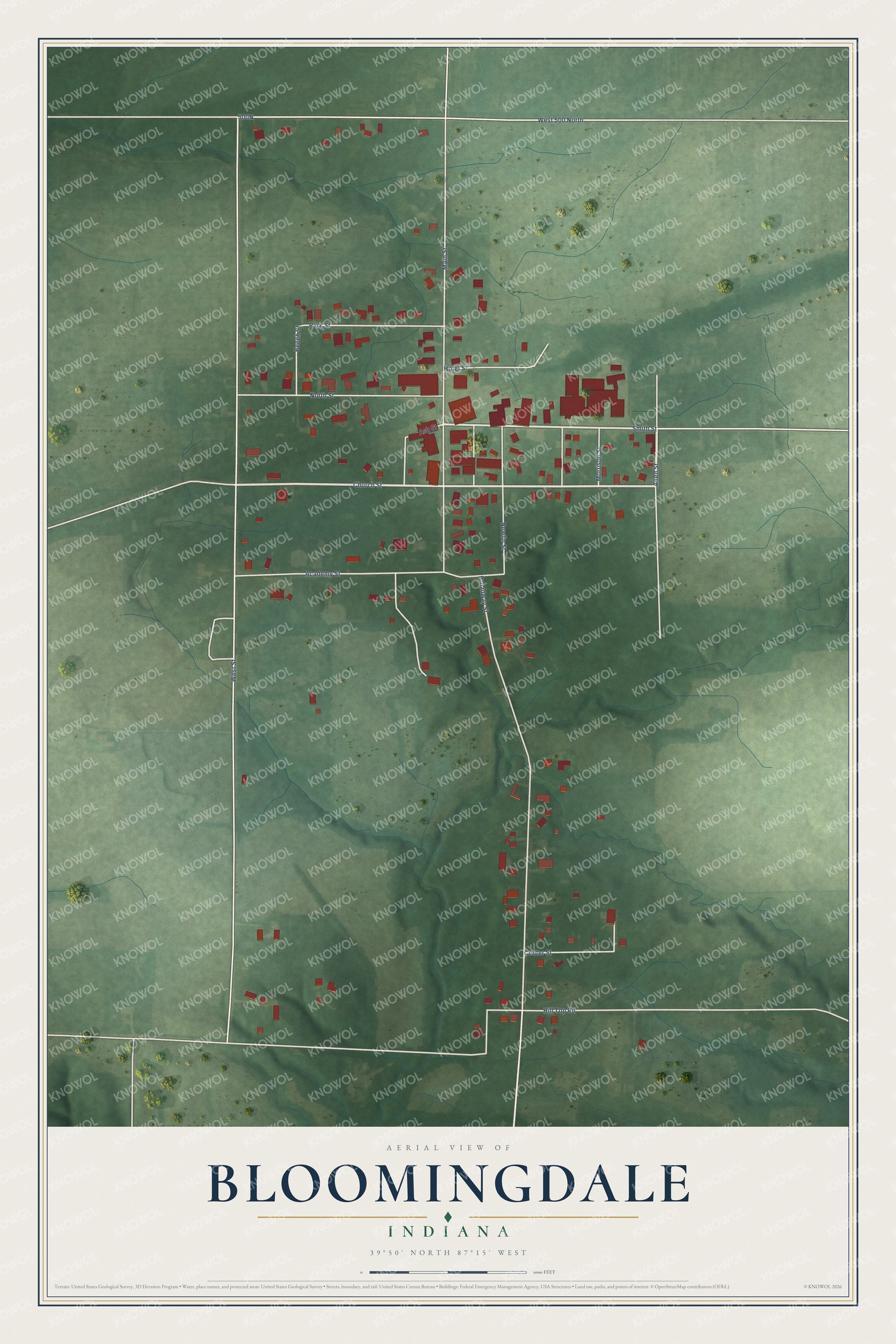 Watermarked full-map preview of Bloomingdale, Indiana