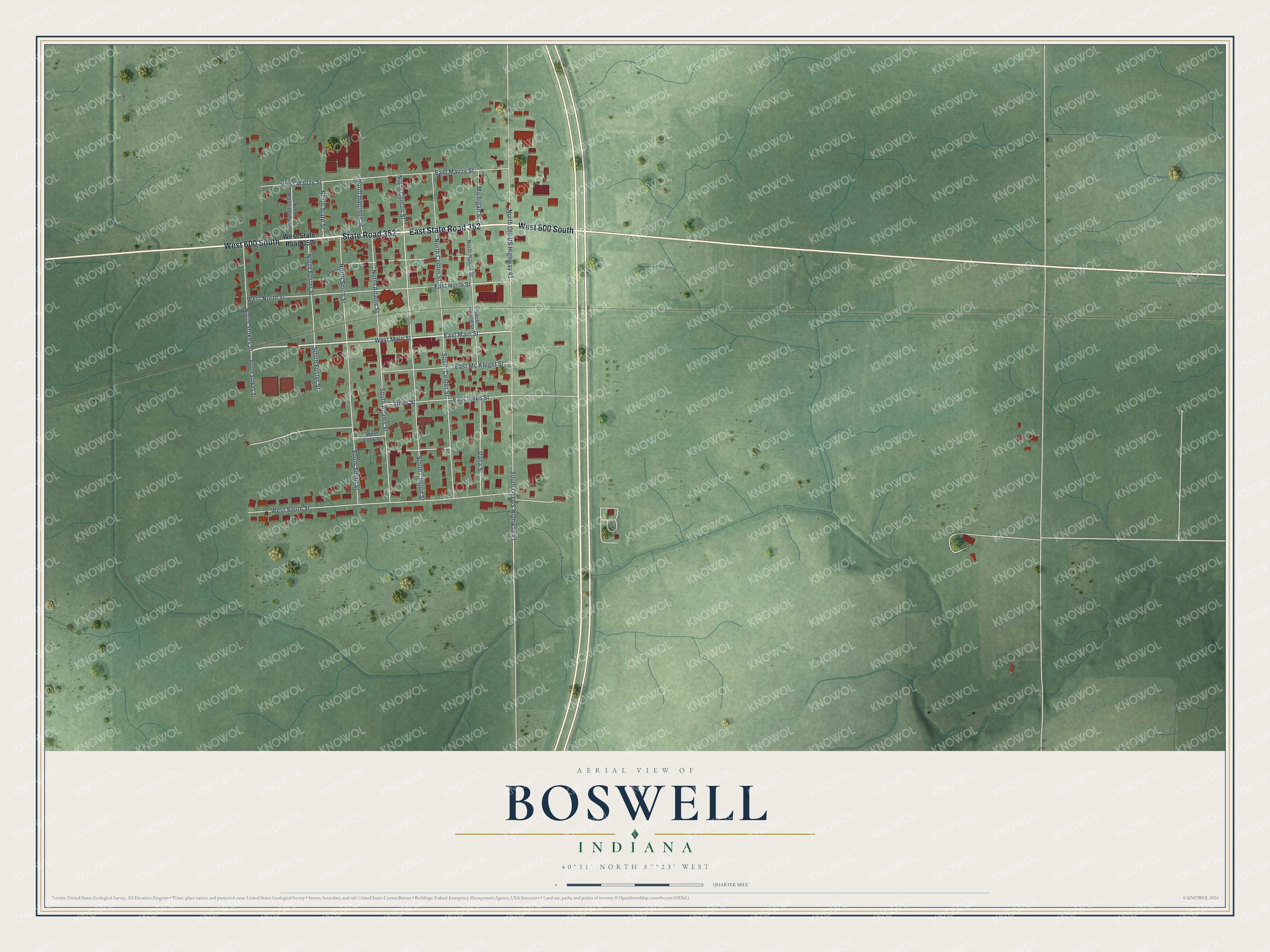 Watermarked full-map preview of Boswell, Indiana