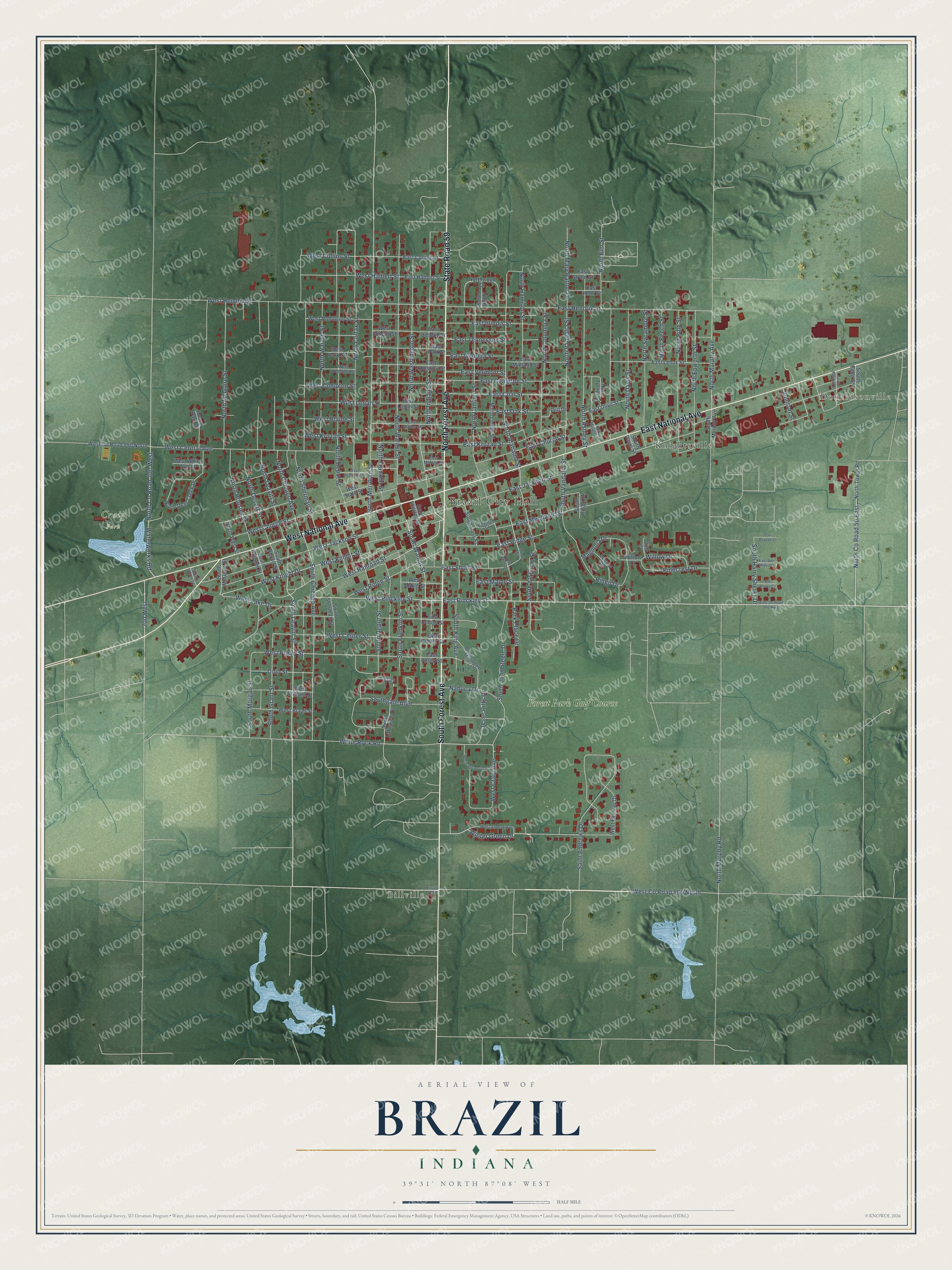 Watermarked full-map preview of Brazil, Indiana