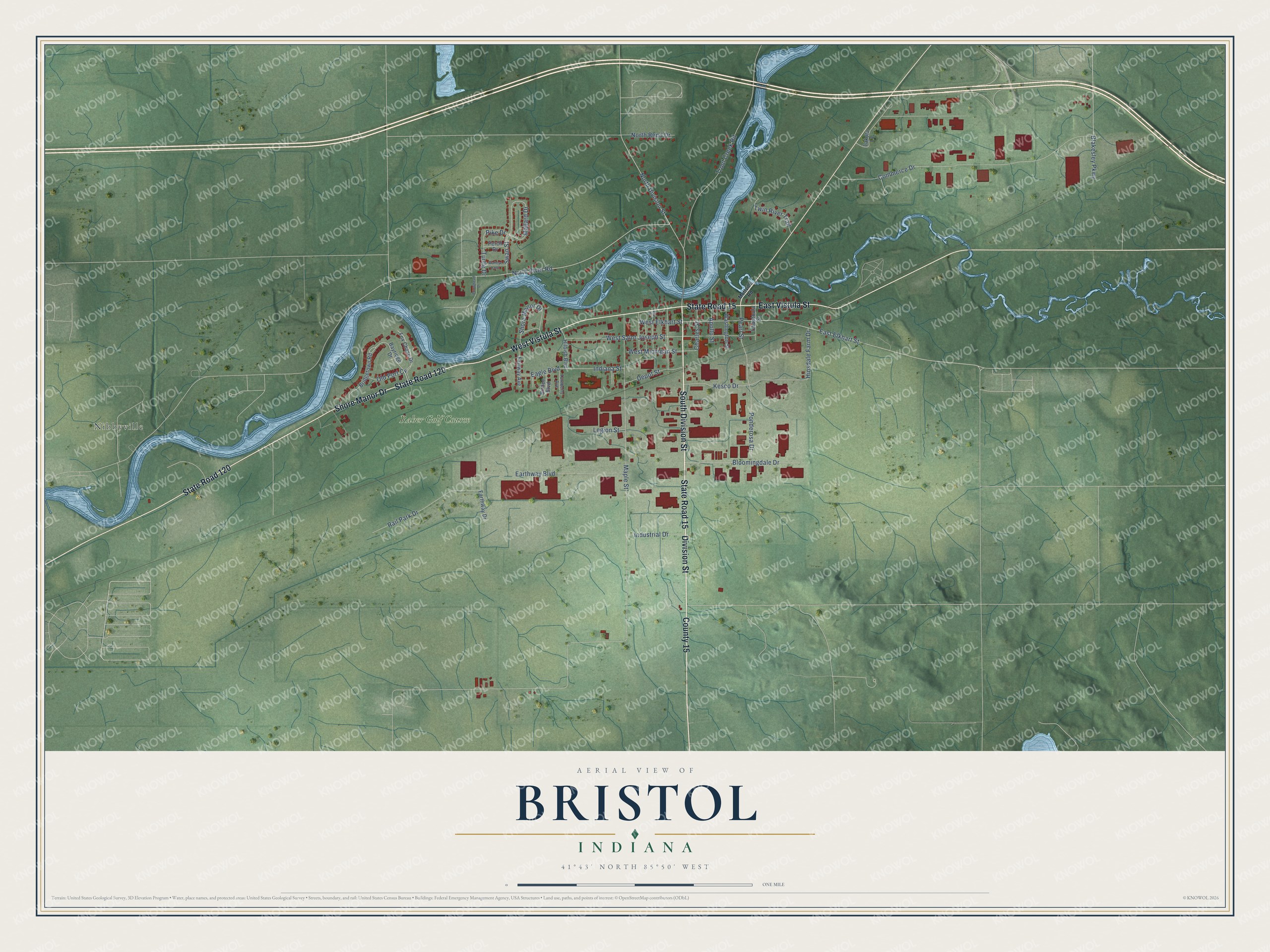 Watermarked full-map preview of Bristol, Indiana