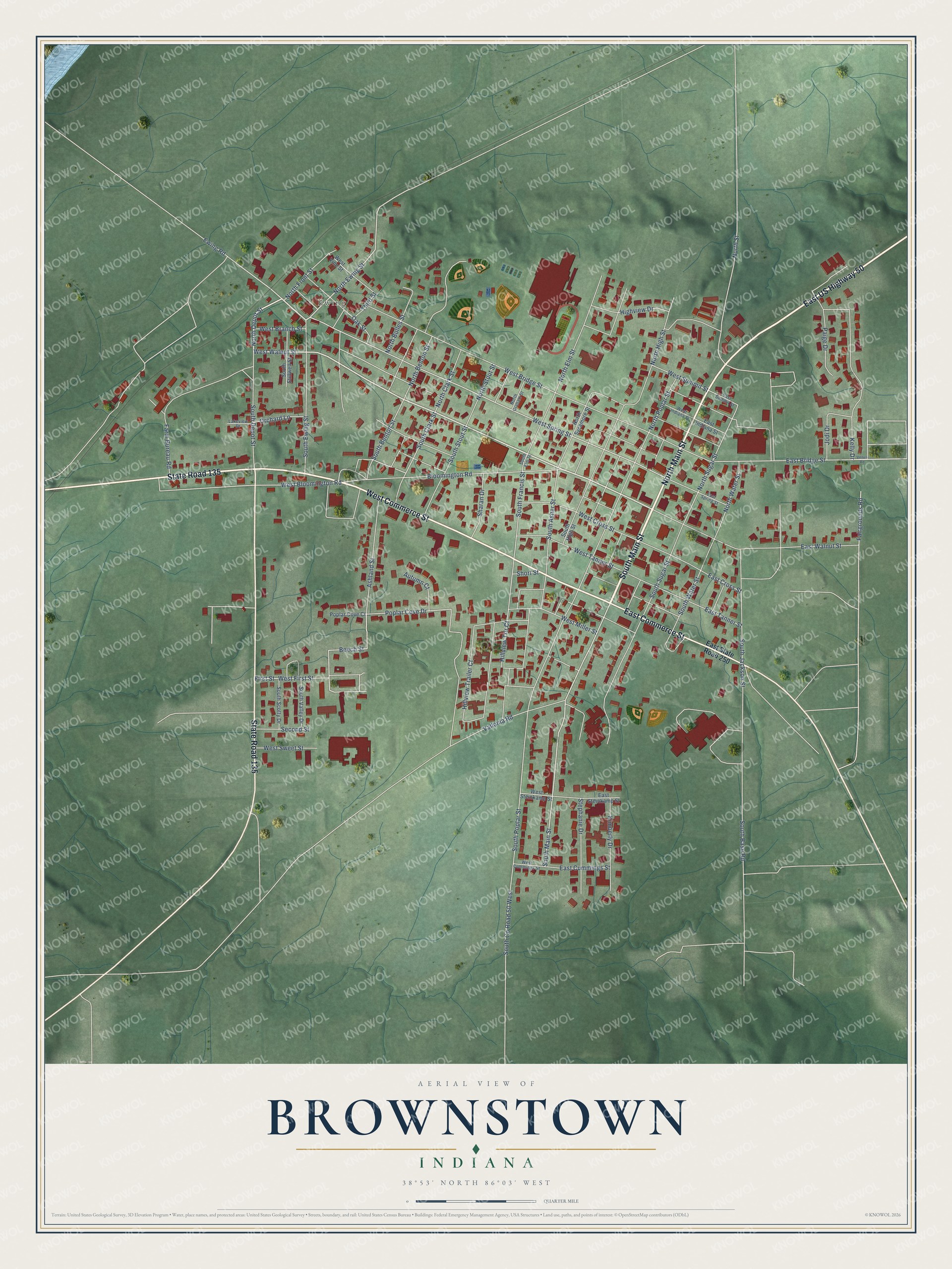 Watermarked full-map preview of Brownstown, Indiana