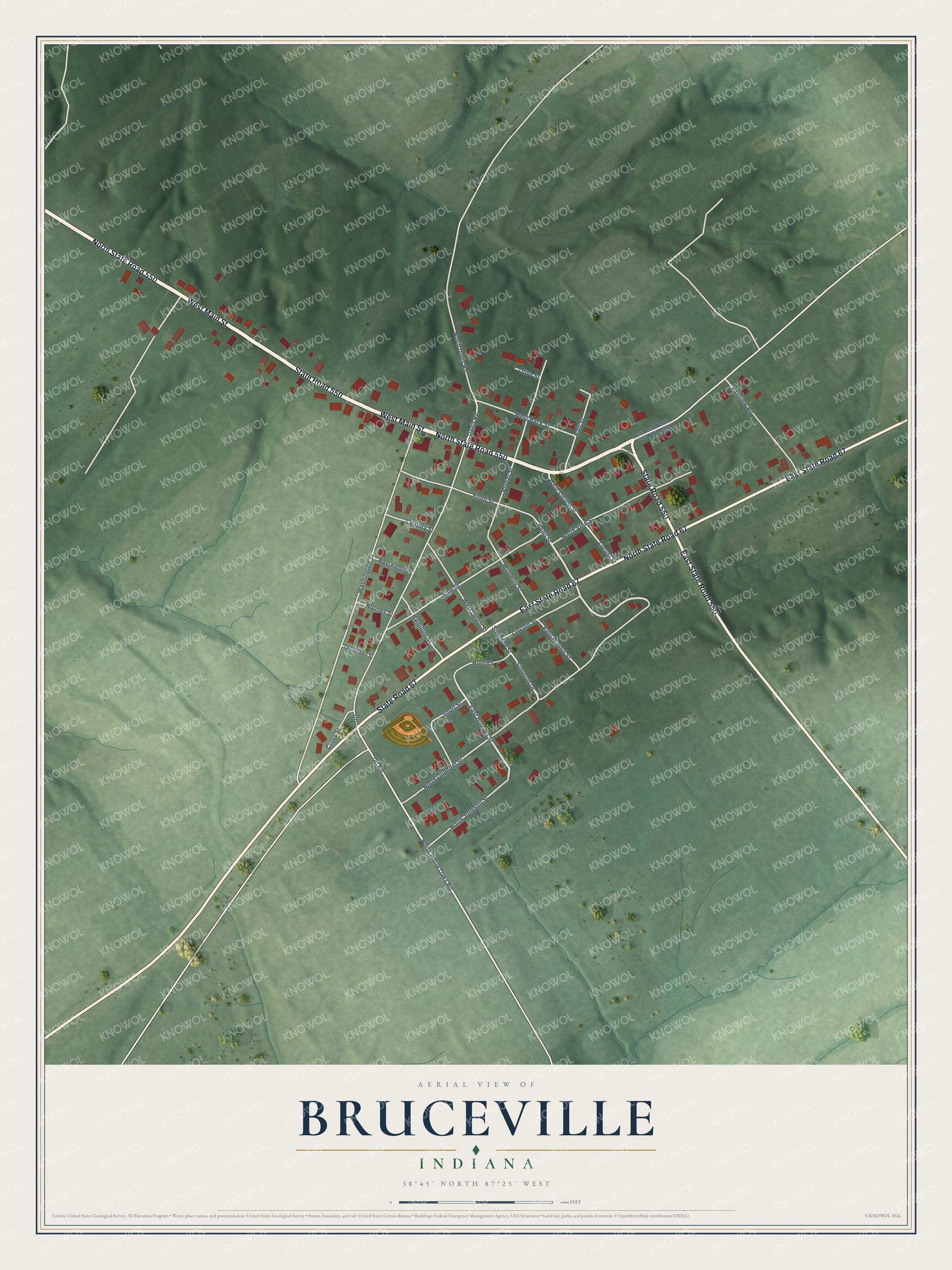 Watermarked full-map preview of Bruceville, Indiana