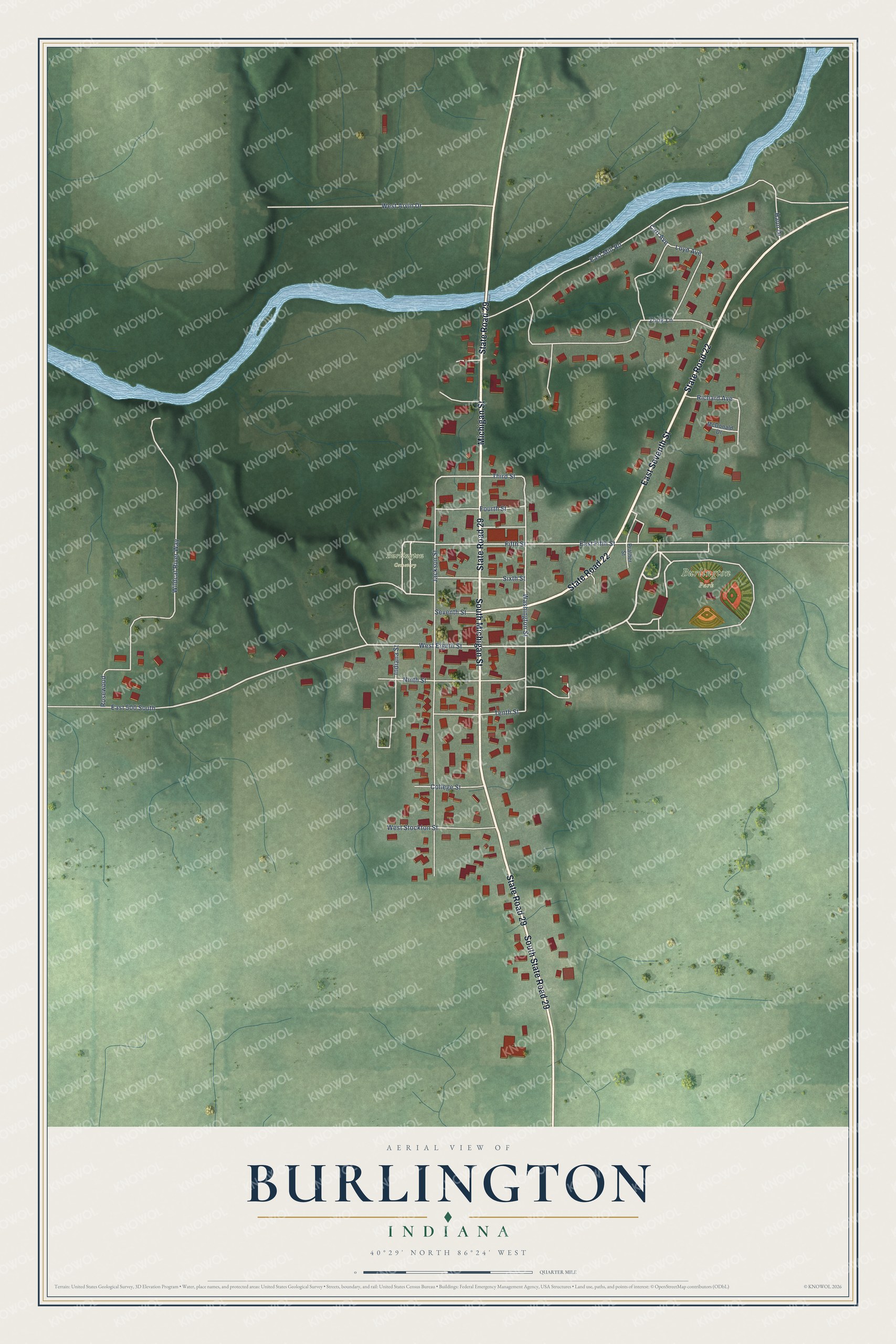Watermarked full-map preview of Burlington, Indiana