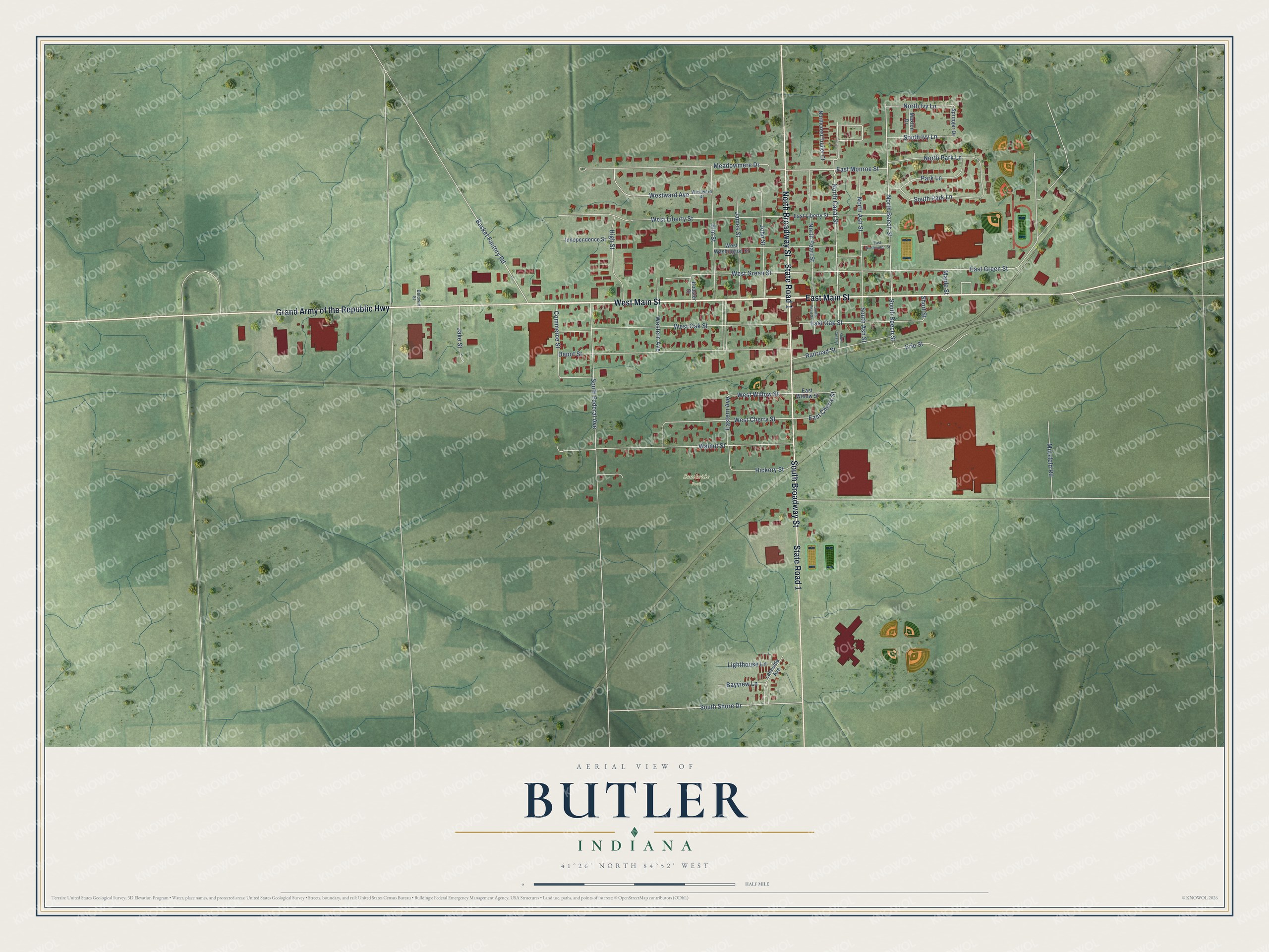 Watermarked full-map preview of Butler, Indiana