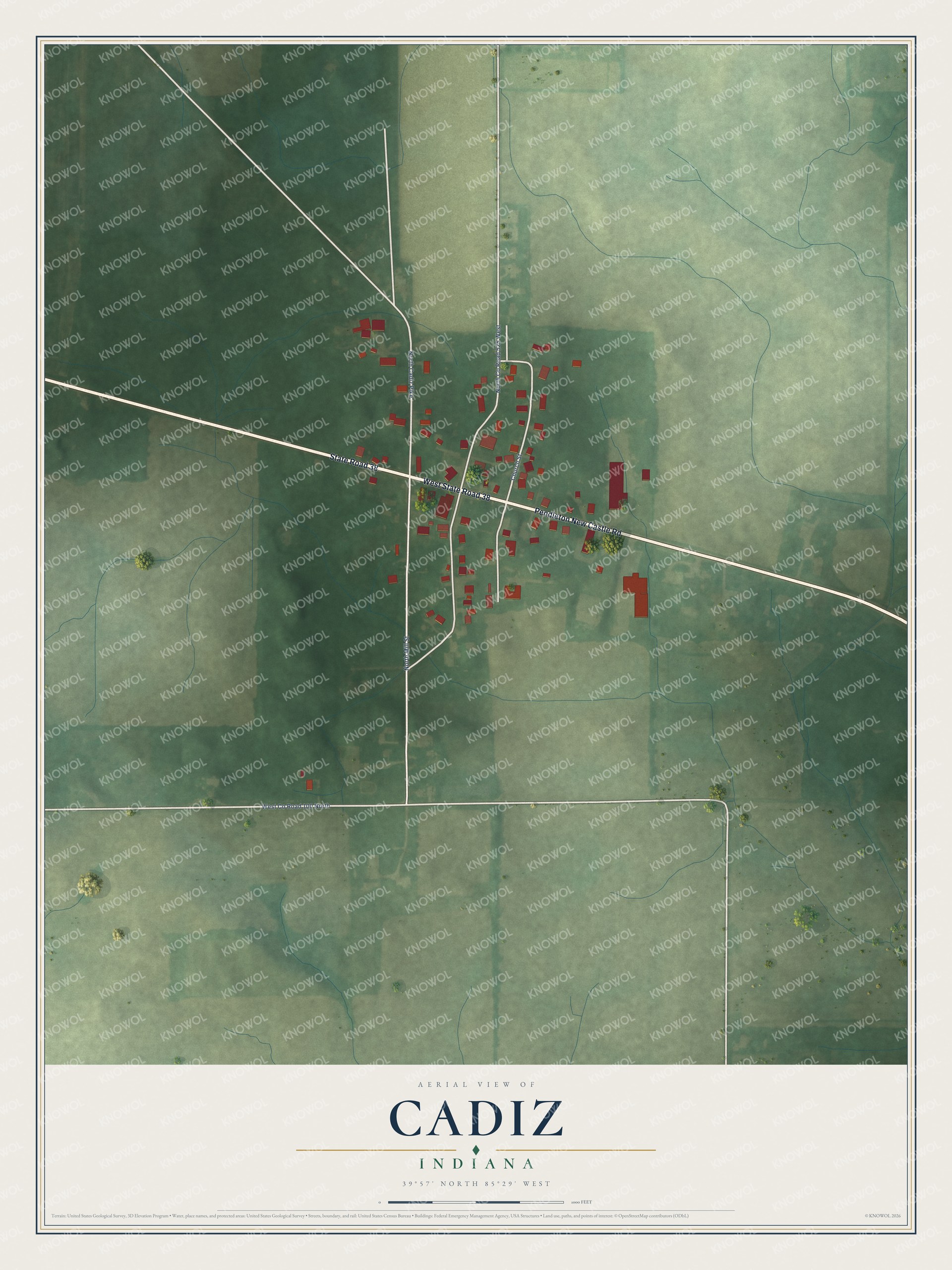 Watermarked full-map preview of Cadiz, Indiana