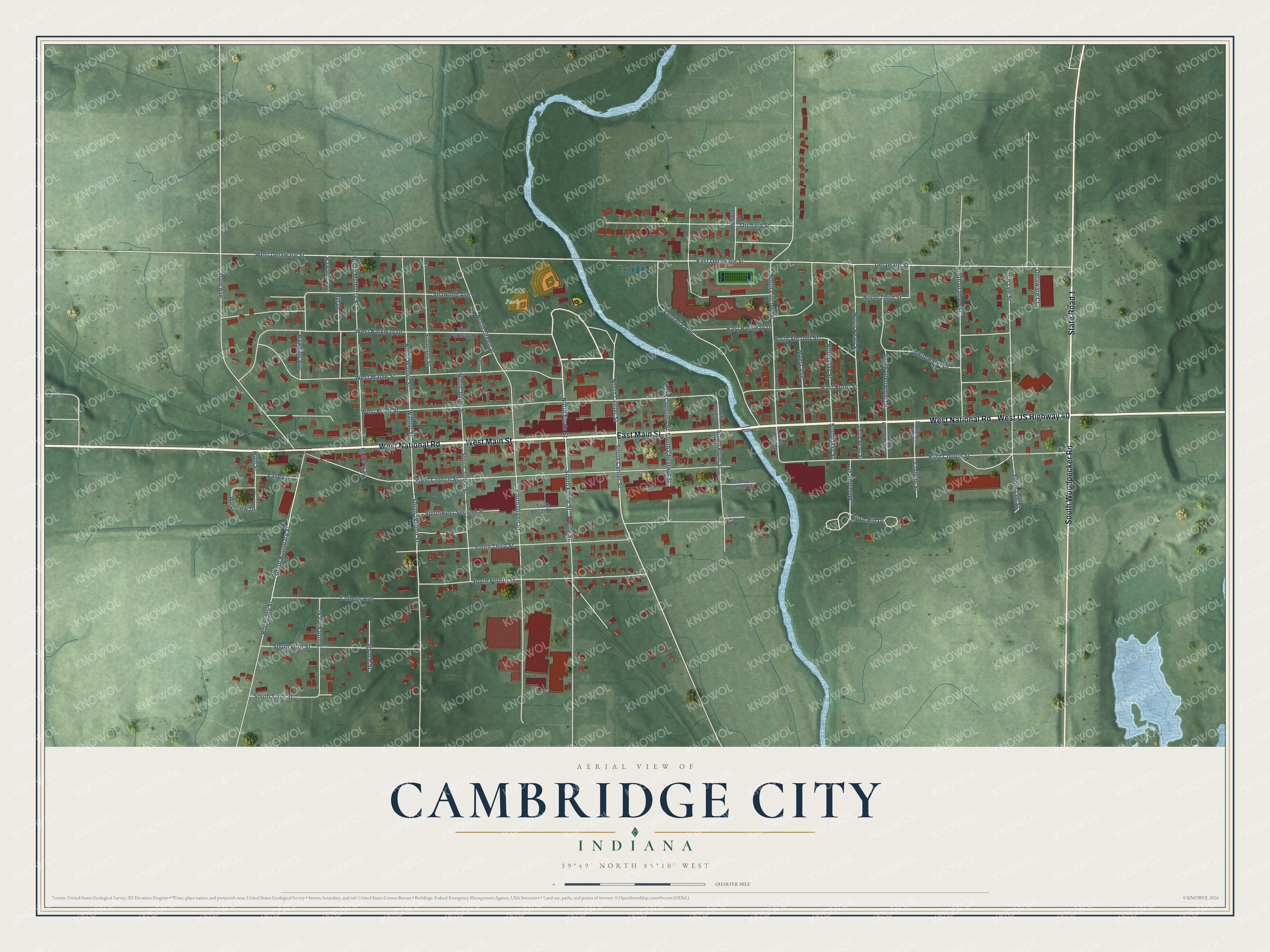 Watermarked full-map preview of Cambridge City, Indiana