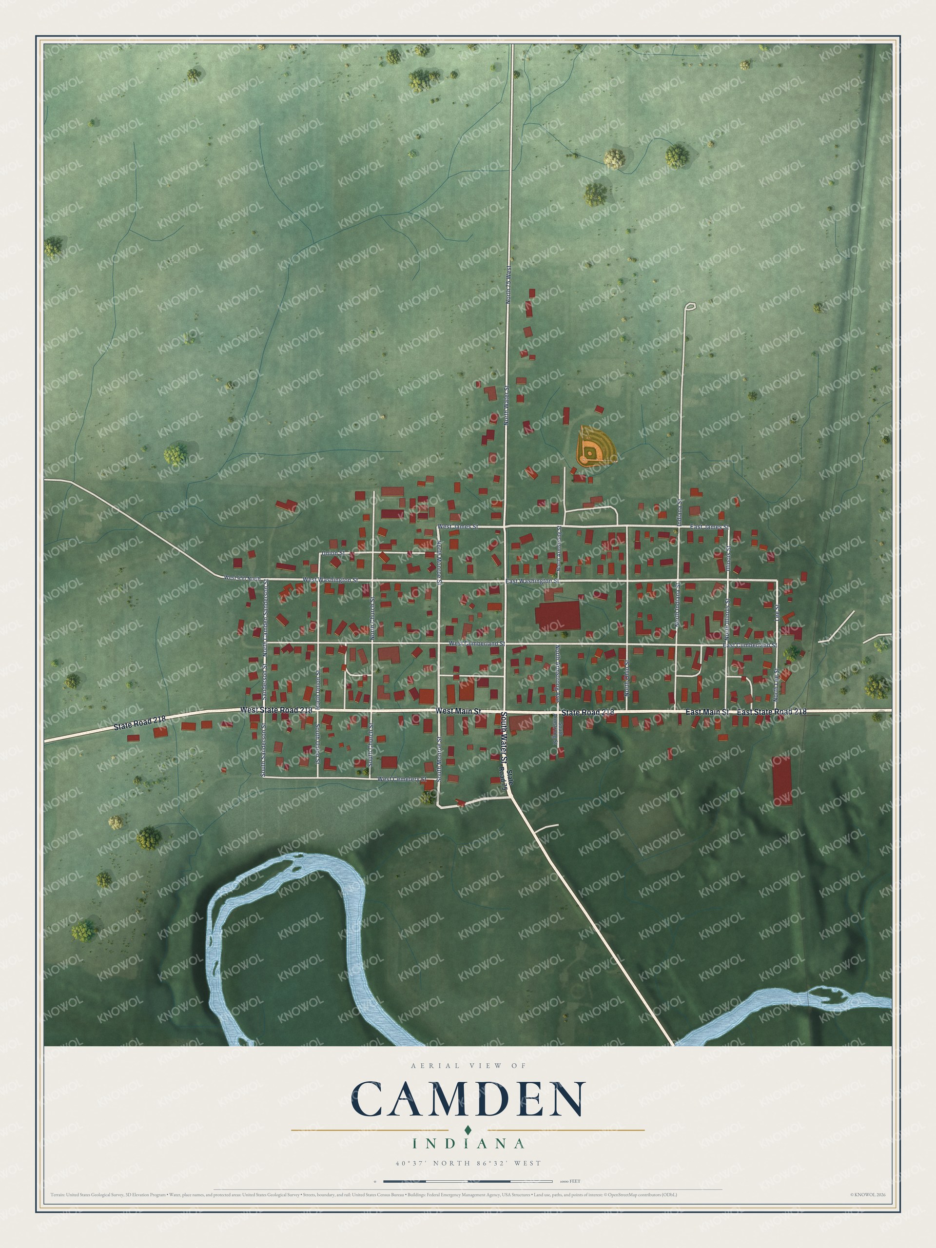Watermarked full-map preview of Camden, Indiana