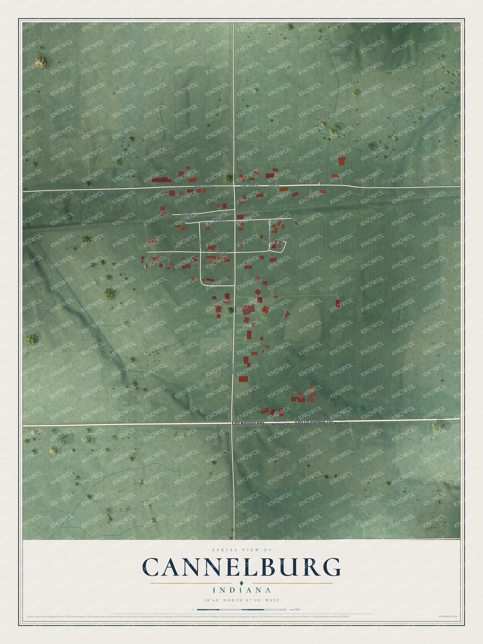 Watermarked full-map preview of Cannelburg, Indiana