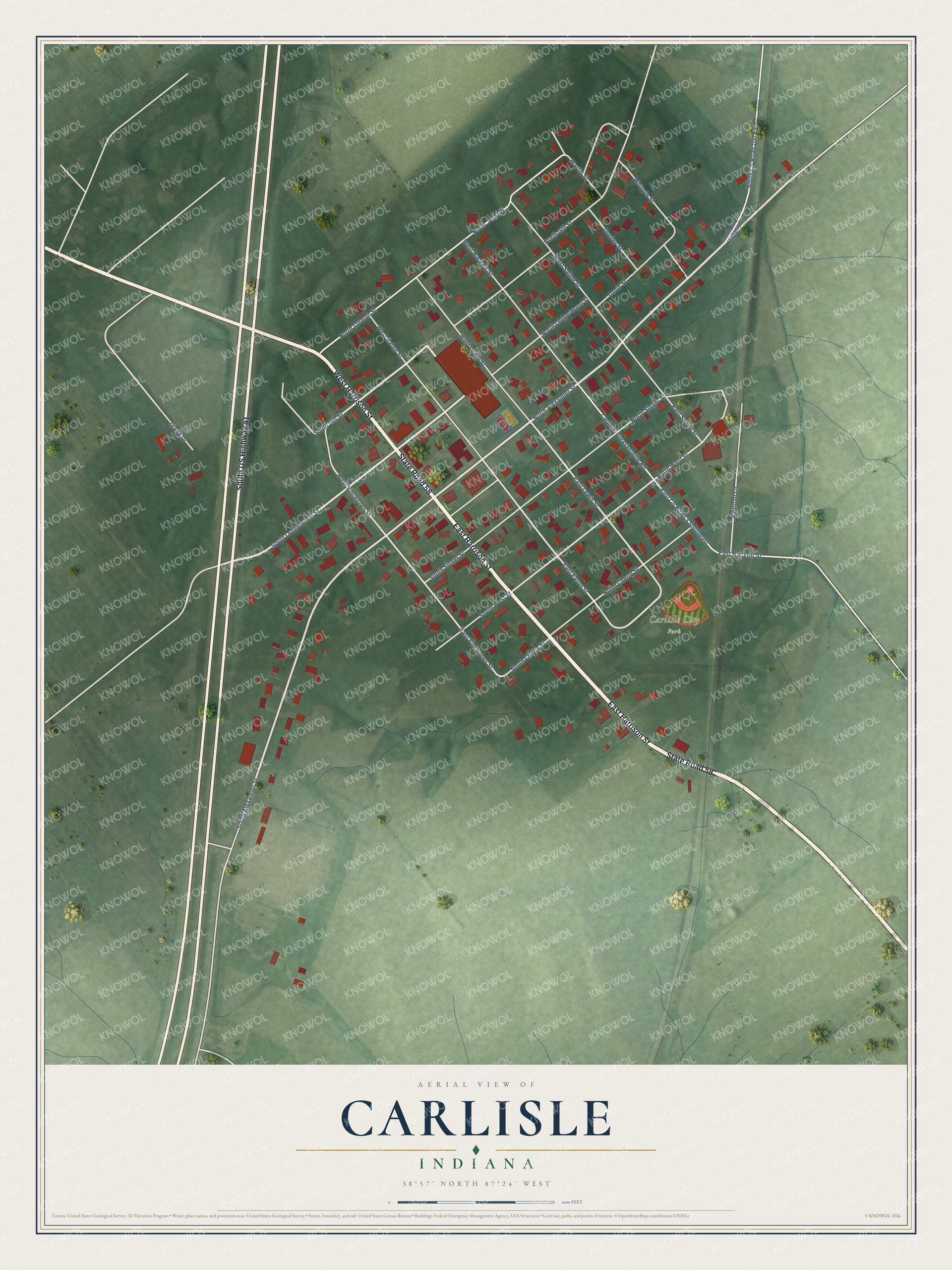 Watermarked full-map preview of Carlisle, Indiana