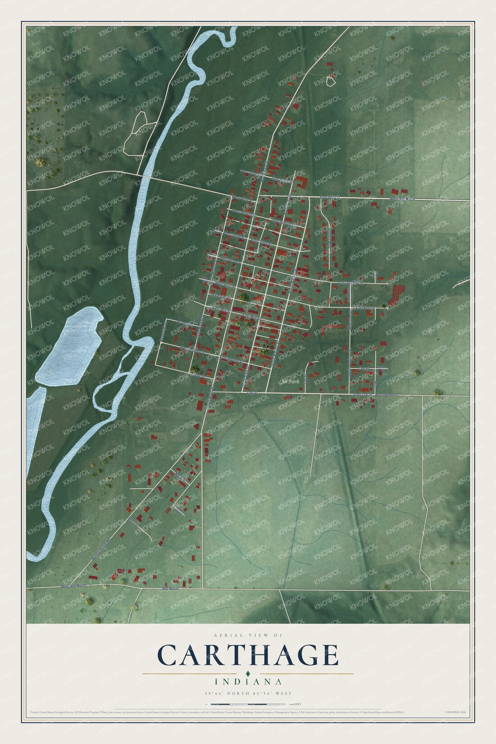 Watermarked full-map preview of Carthage, Indiana