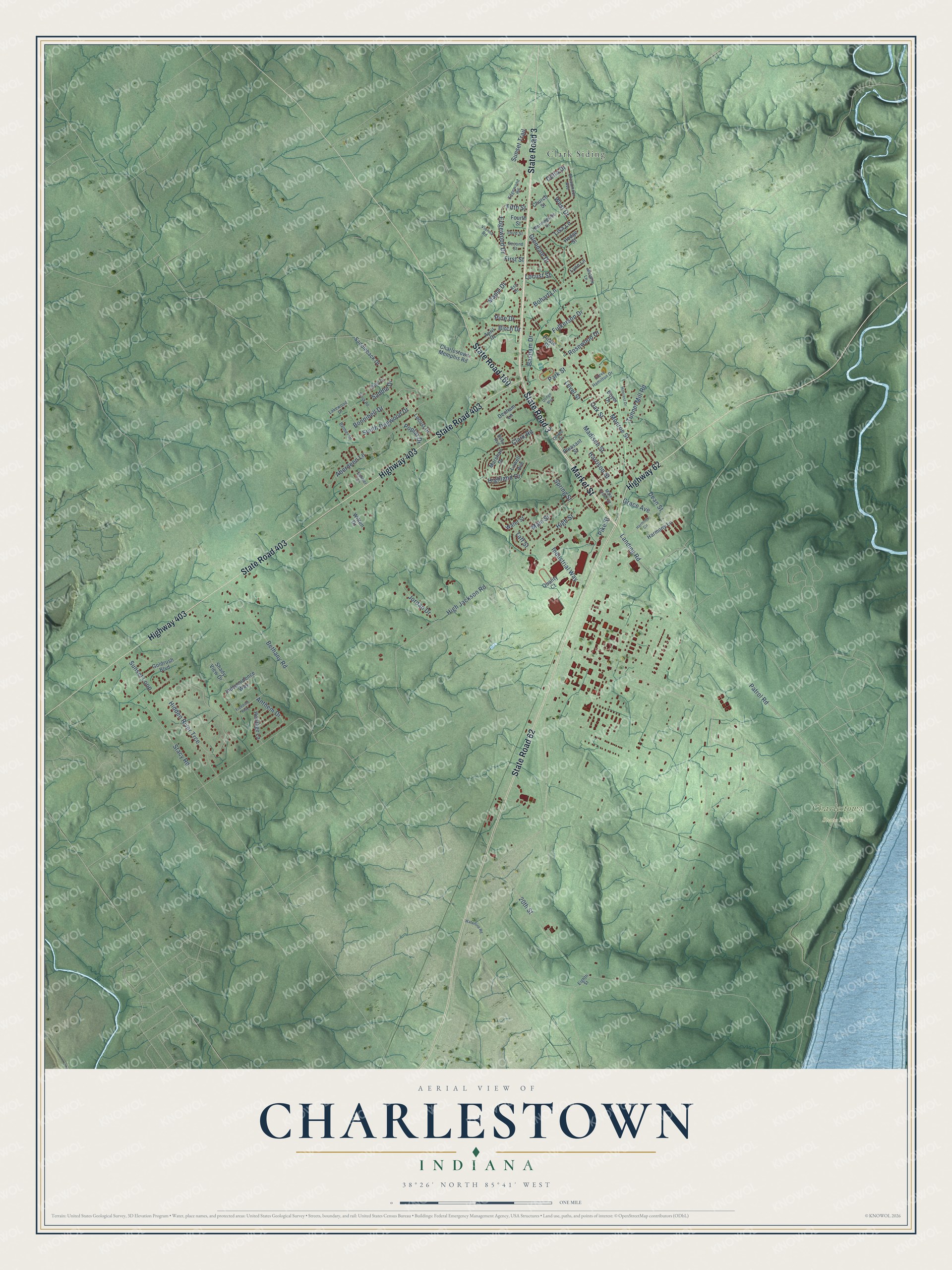 Watermarked full-map preview of Charlestown, Indiana