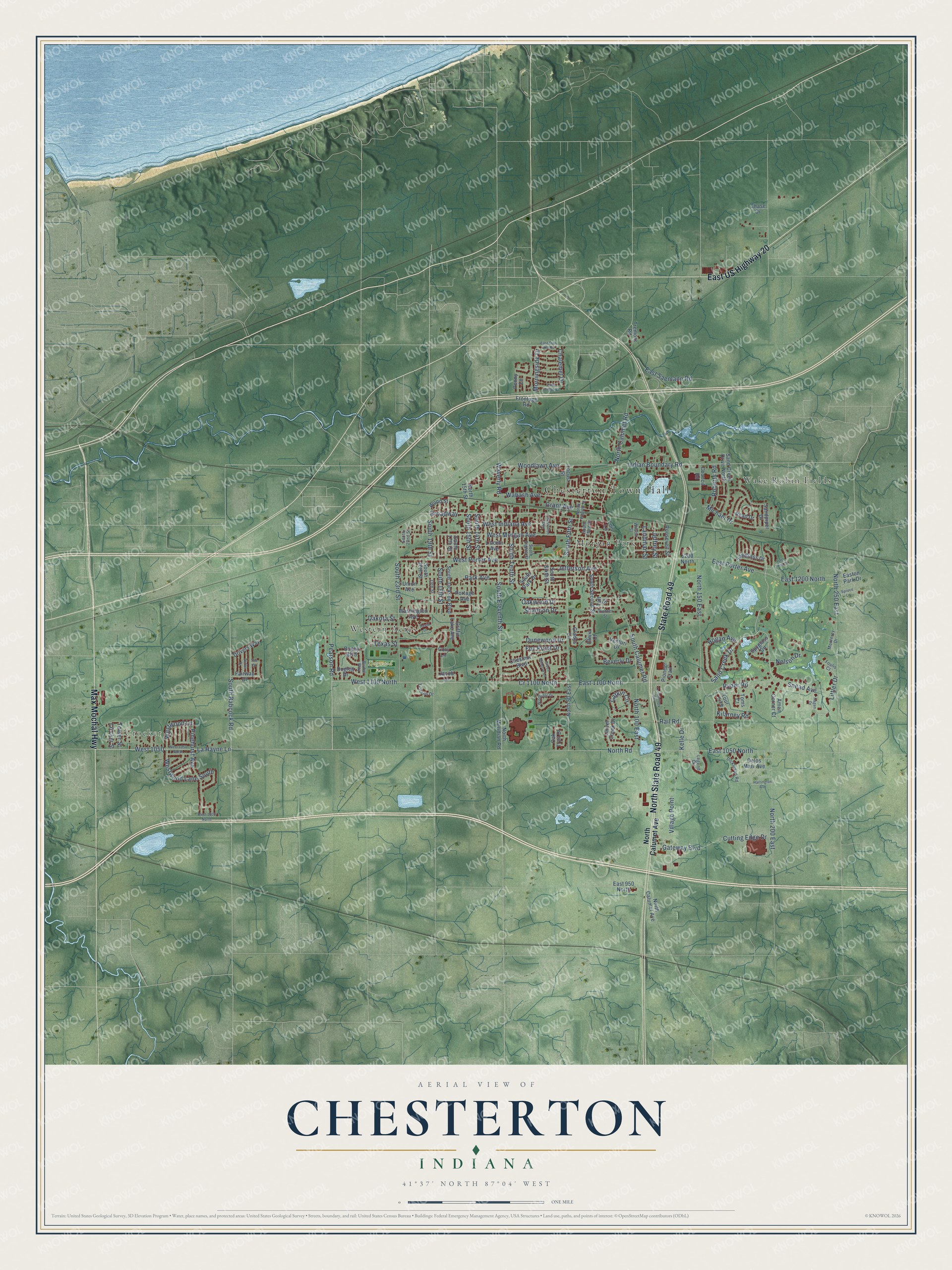 Watermarked full-map preview of Chesterton, Indiana