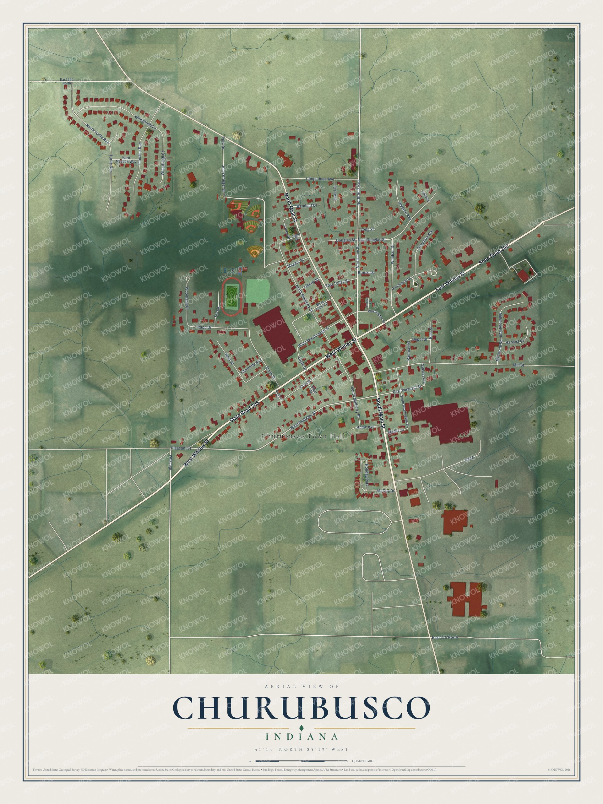 Watermarked full-map preview of Churubusco, Indiana