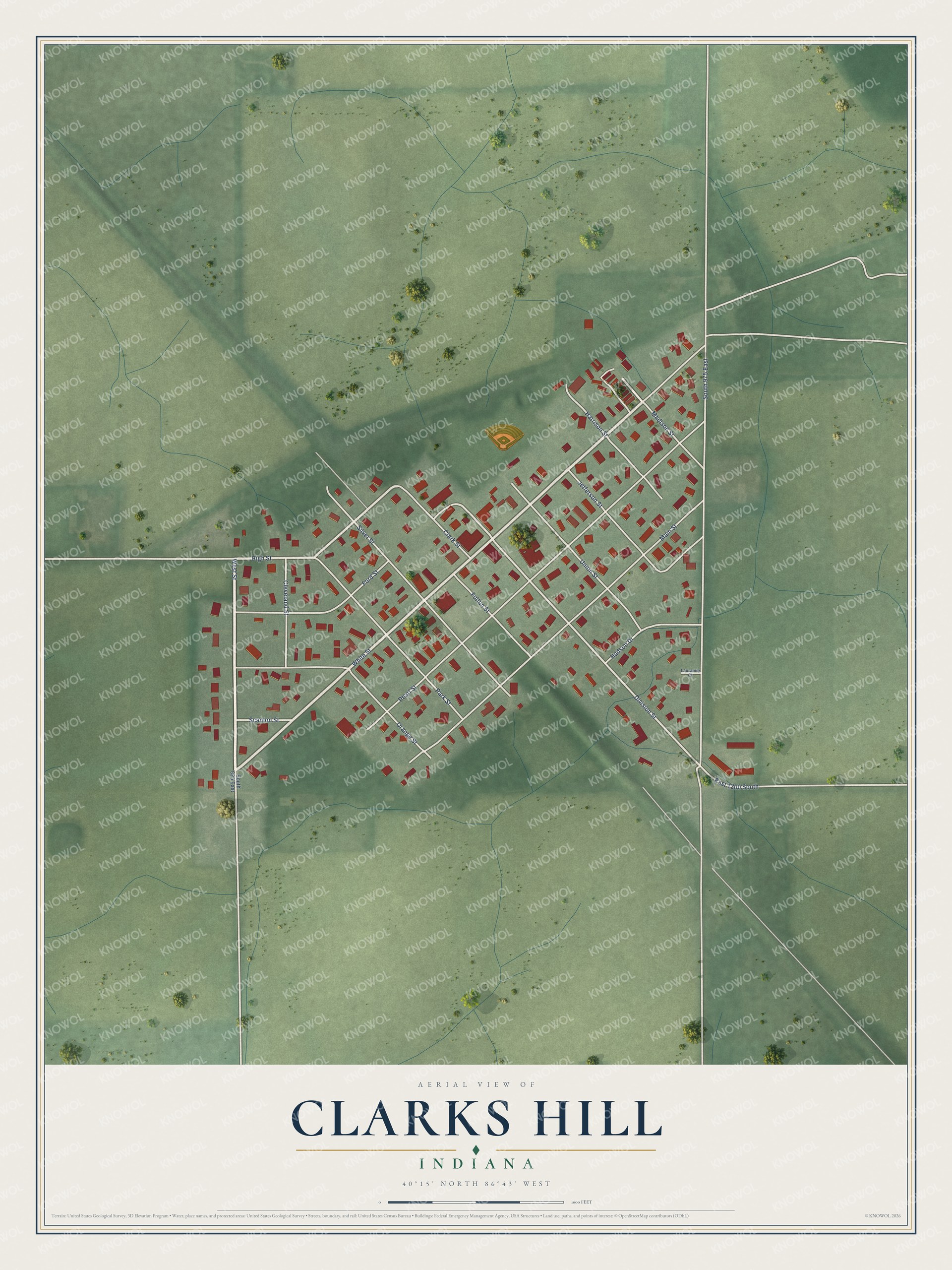 Watermarked full-map preview of Clarks Hill, Indiana