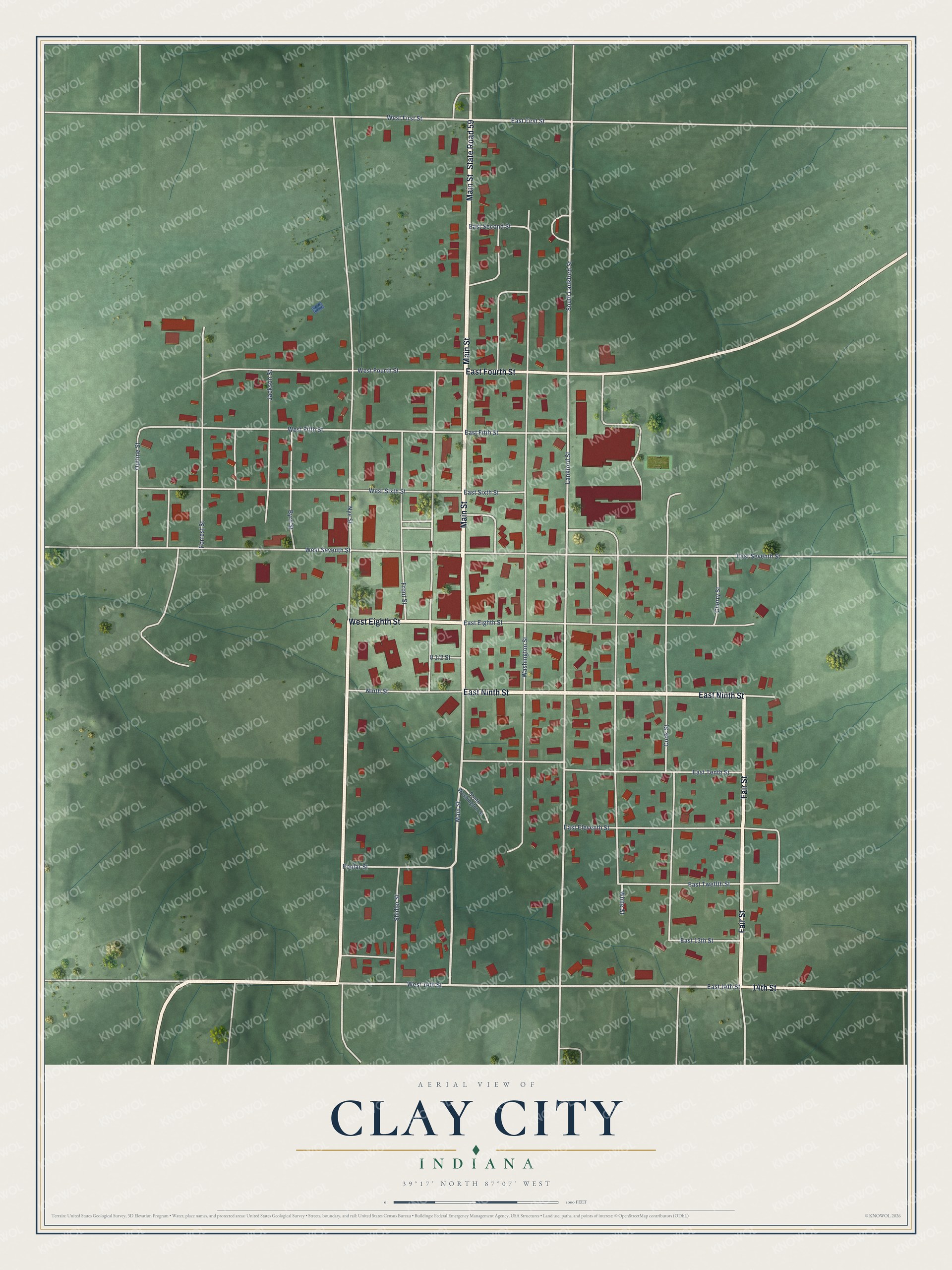 Watermarked full-map preview of Clay City, Indiana