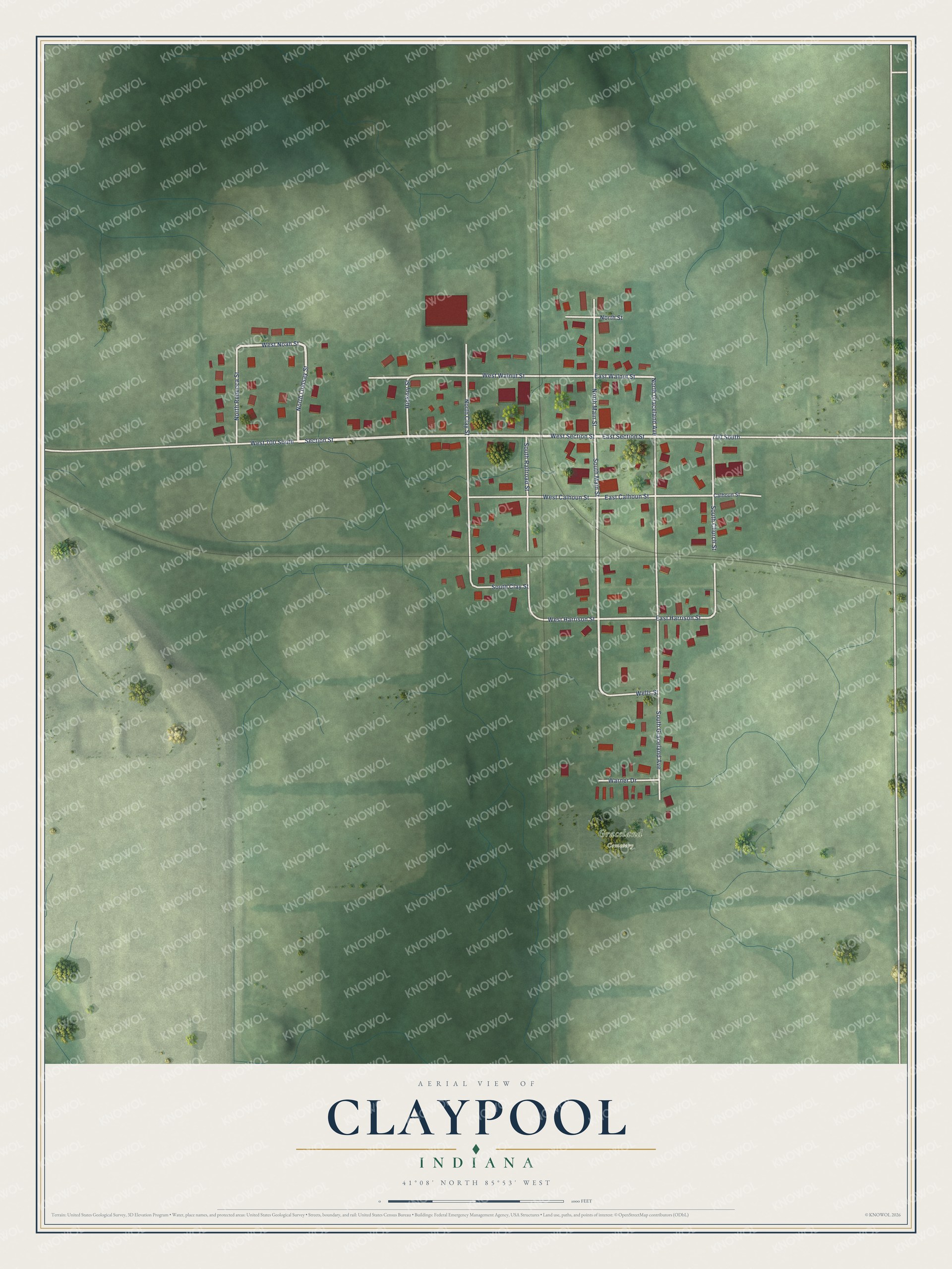 Watermarked full-map preview of Claypool, Indiana