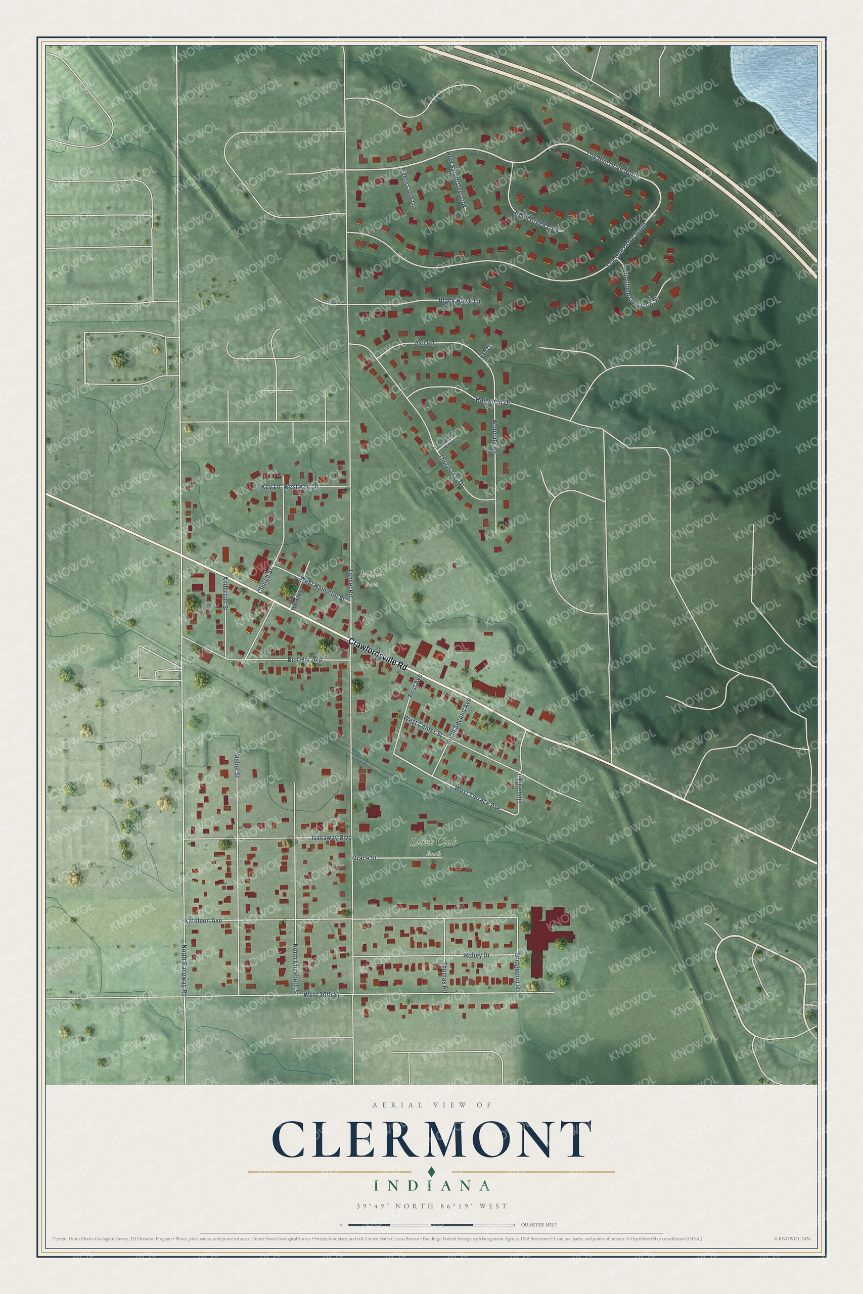 Watermarked full-map preview of Clermont, Indiana