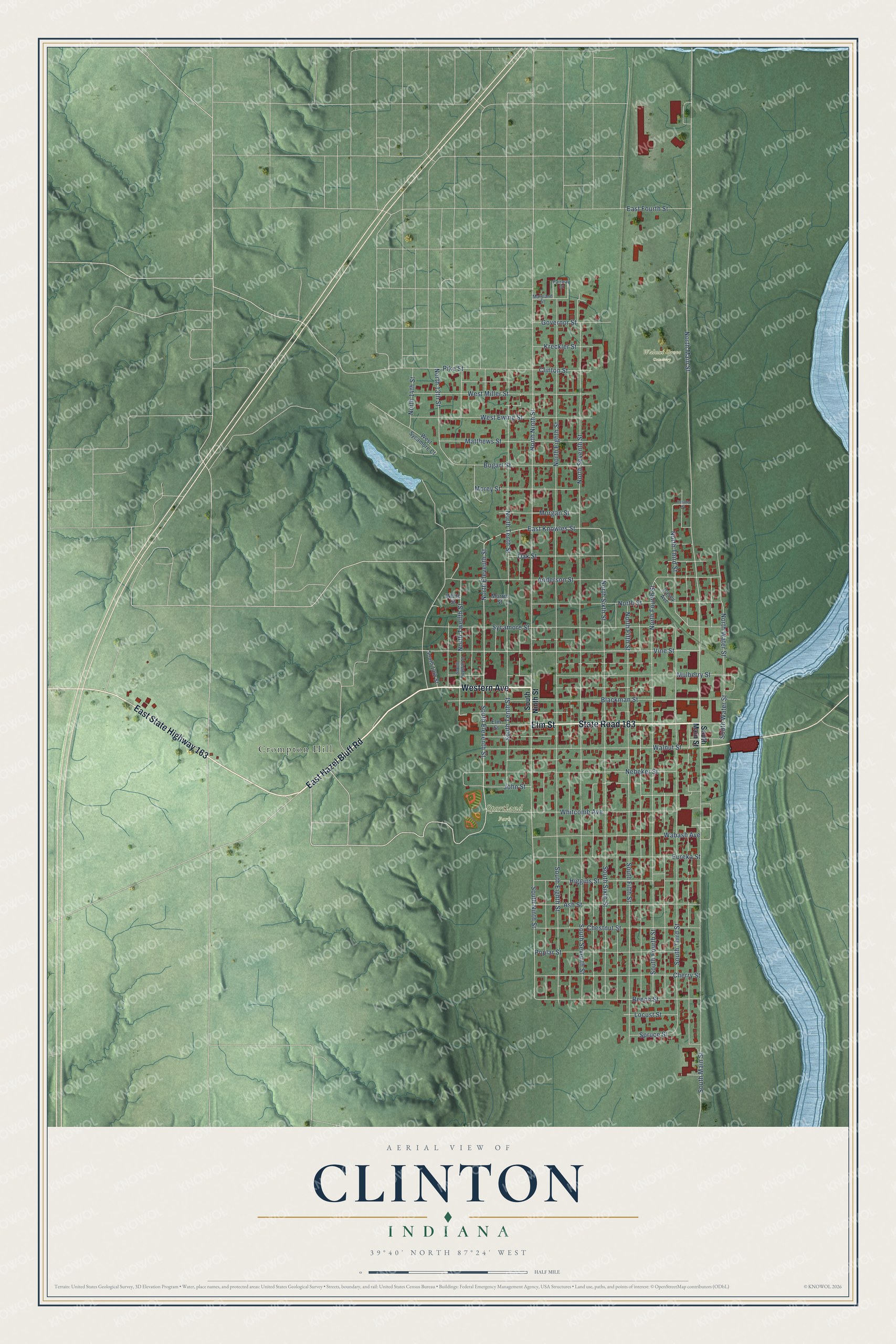 Watermarked full-map preview of Clinton, Indiana