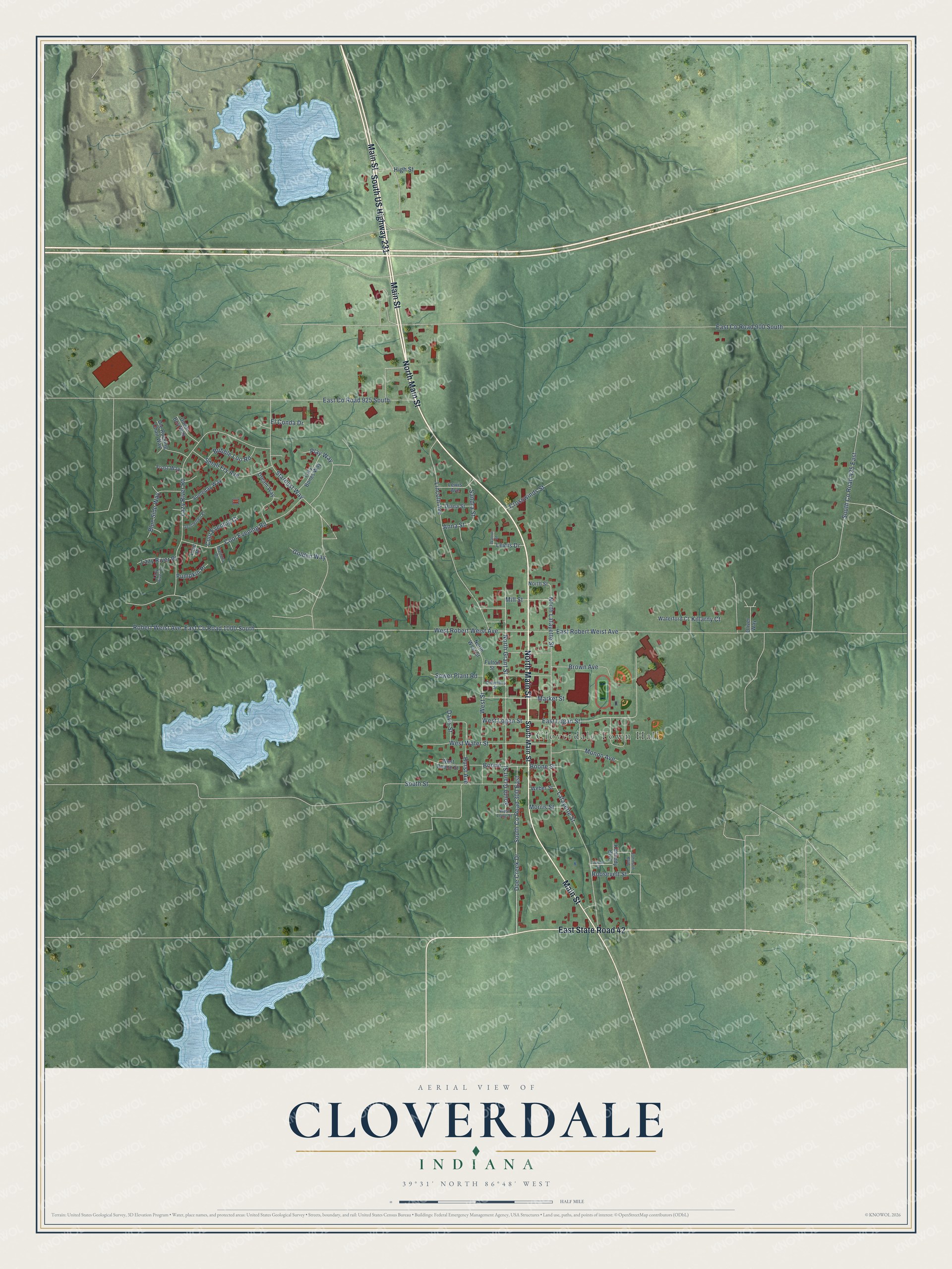 Watermarked full-map preview of Cloverdale, Indiana