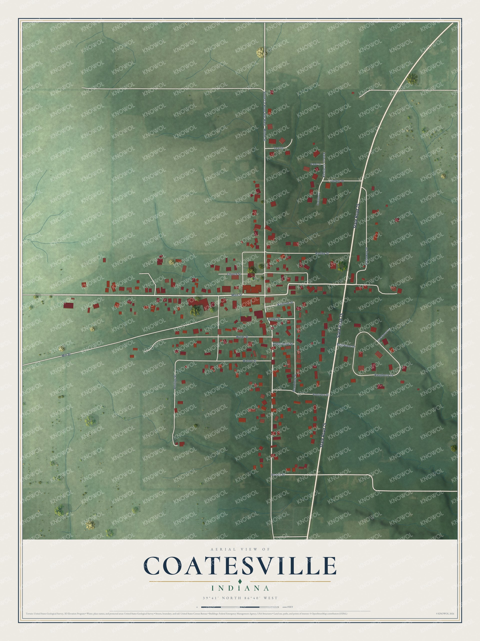 Watermarked full-map preview of Coatesville, Indiana