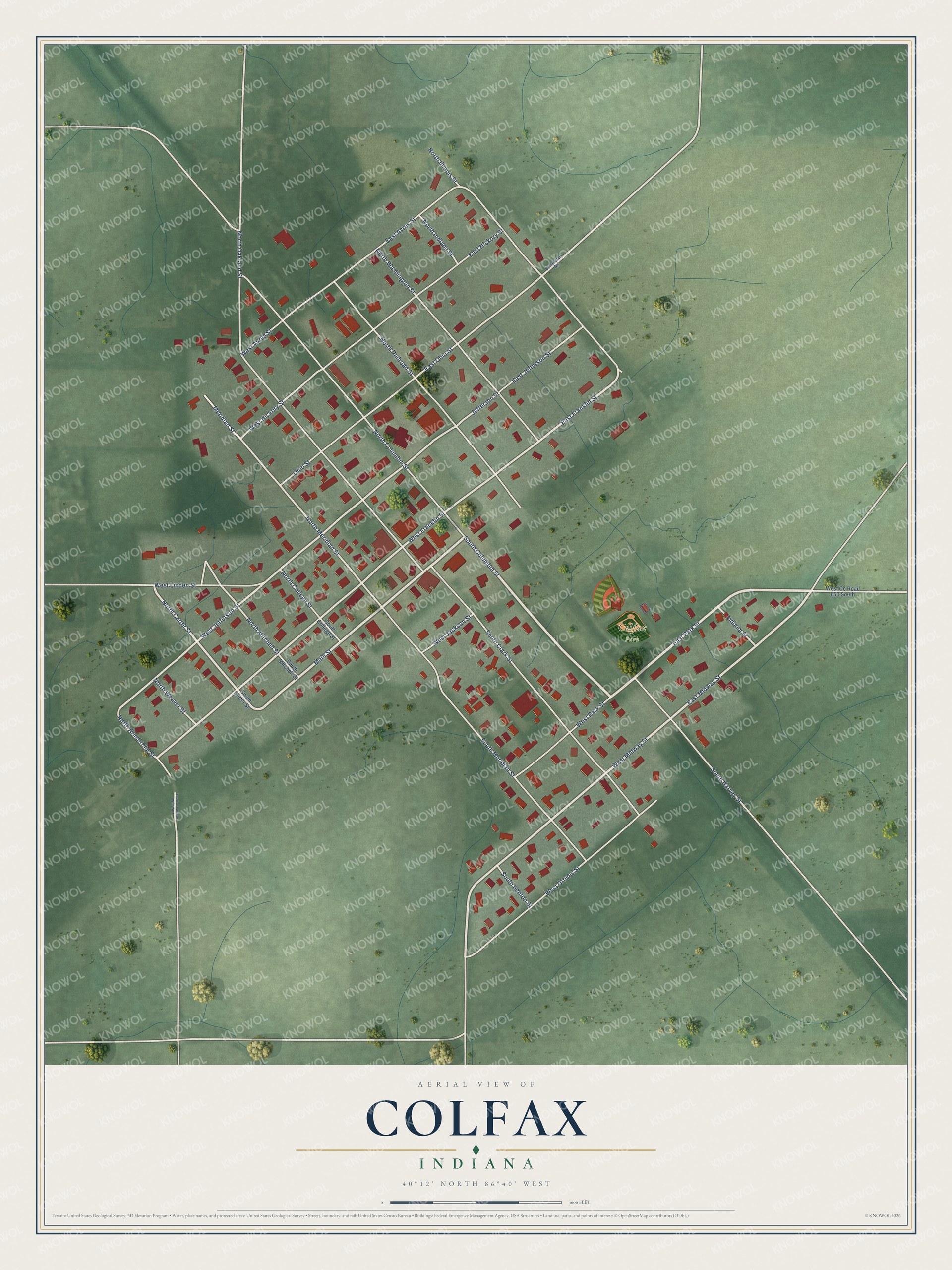 Watermarked full-map preview of Colfax, Indiana