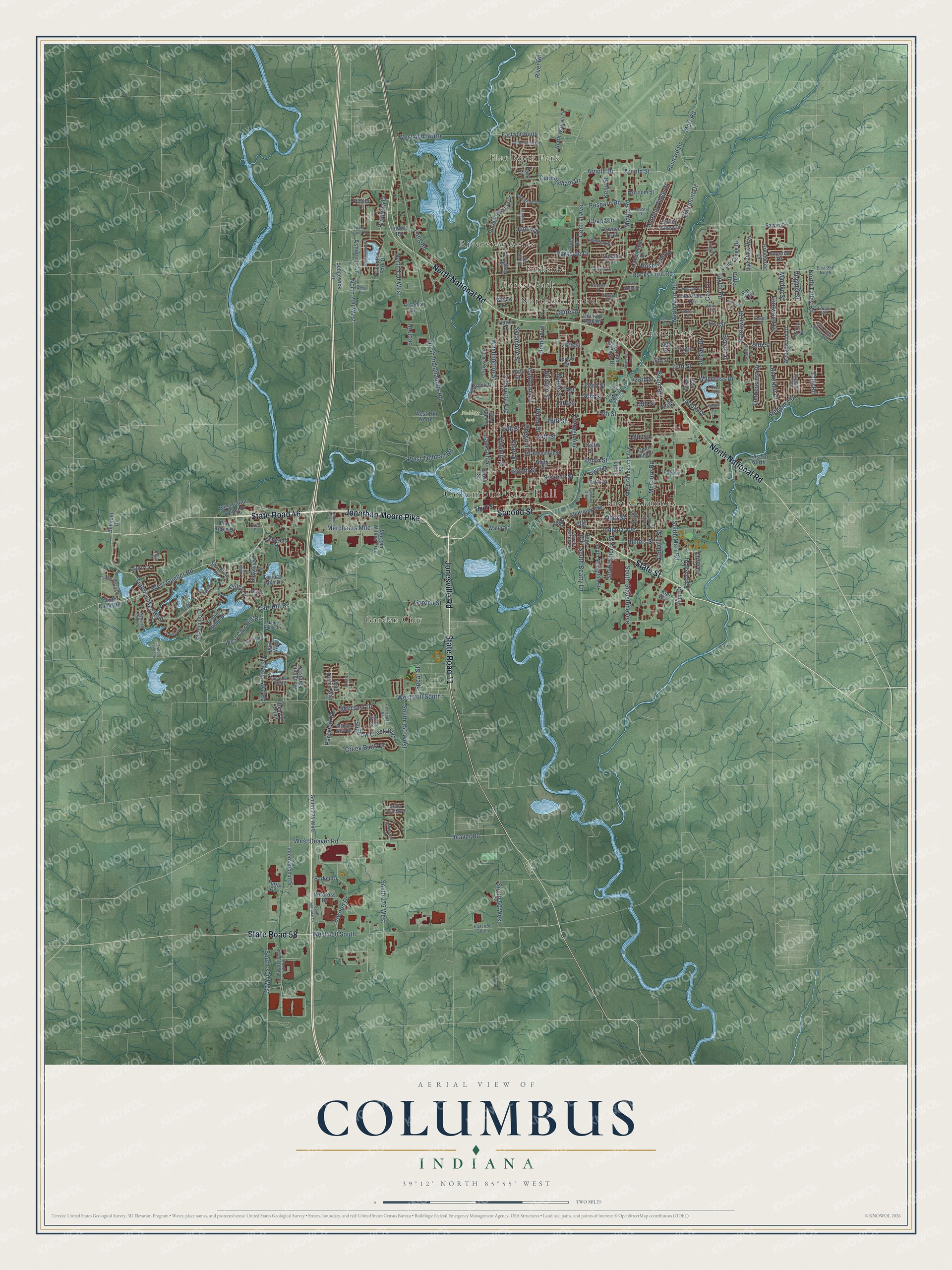 Watermarked full-map preview of Columbus, Indiana