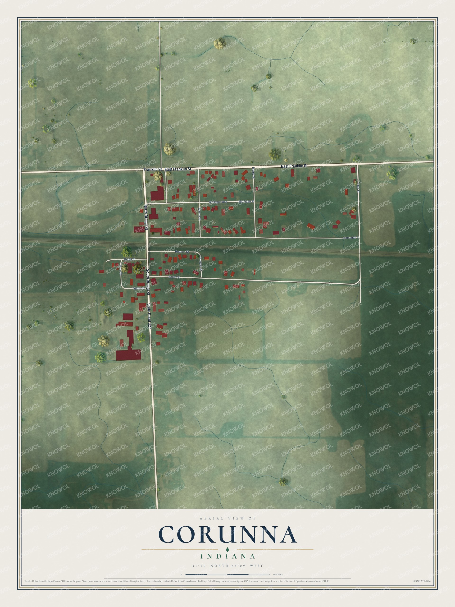 Watermarked full-map preview of Corunna, Indiana