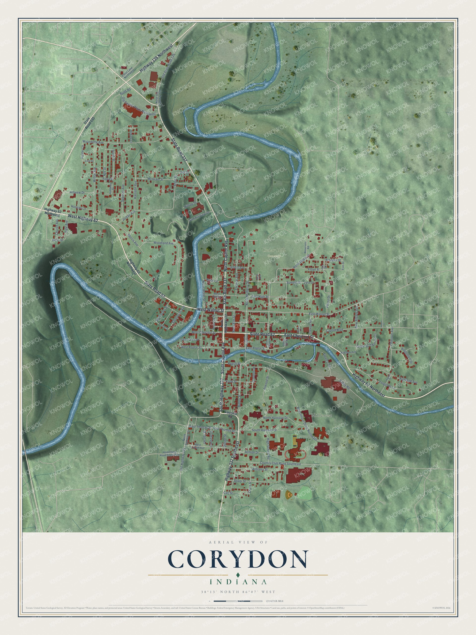 Watermarked full-map preview of Corydon, Indiana